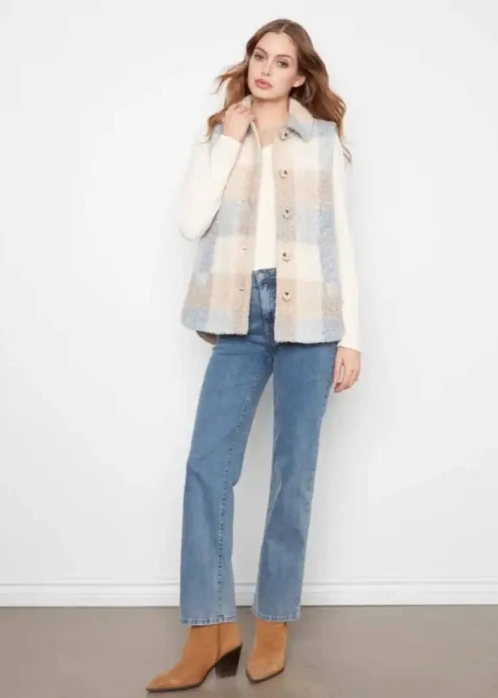 Charlie B Charlie B Plaid Boucle Knit Vest Jacket C6319