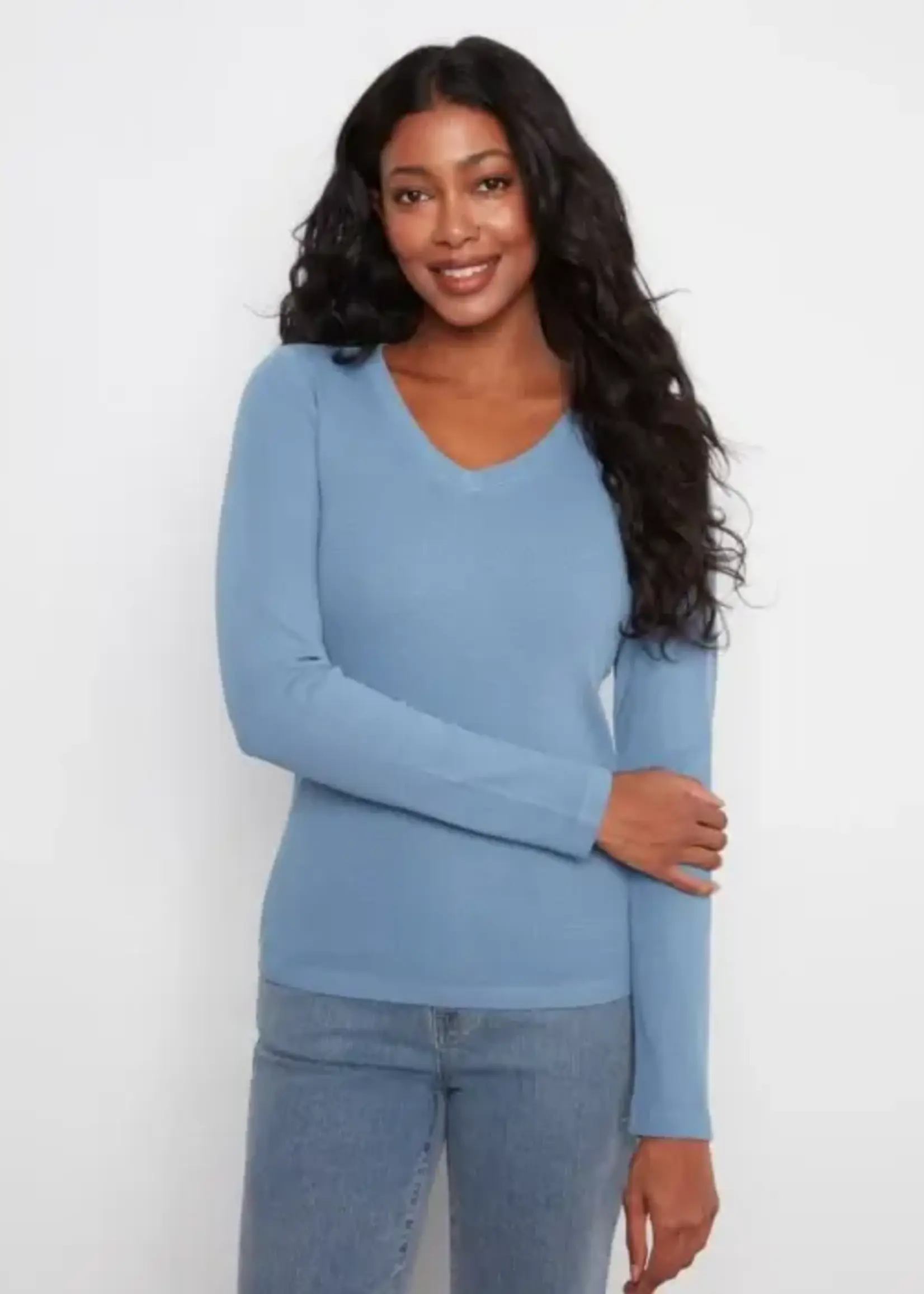 Charlie B Charlie B L/S Tencel Rib V Neck Top C1453