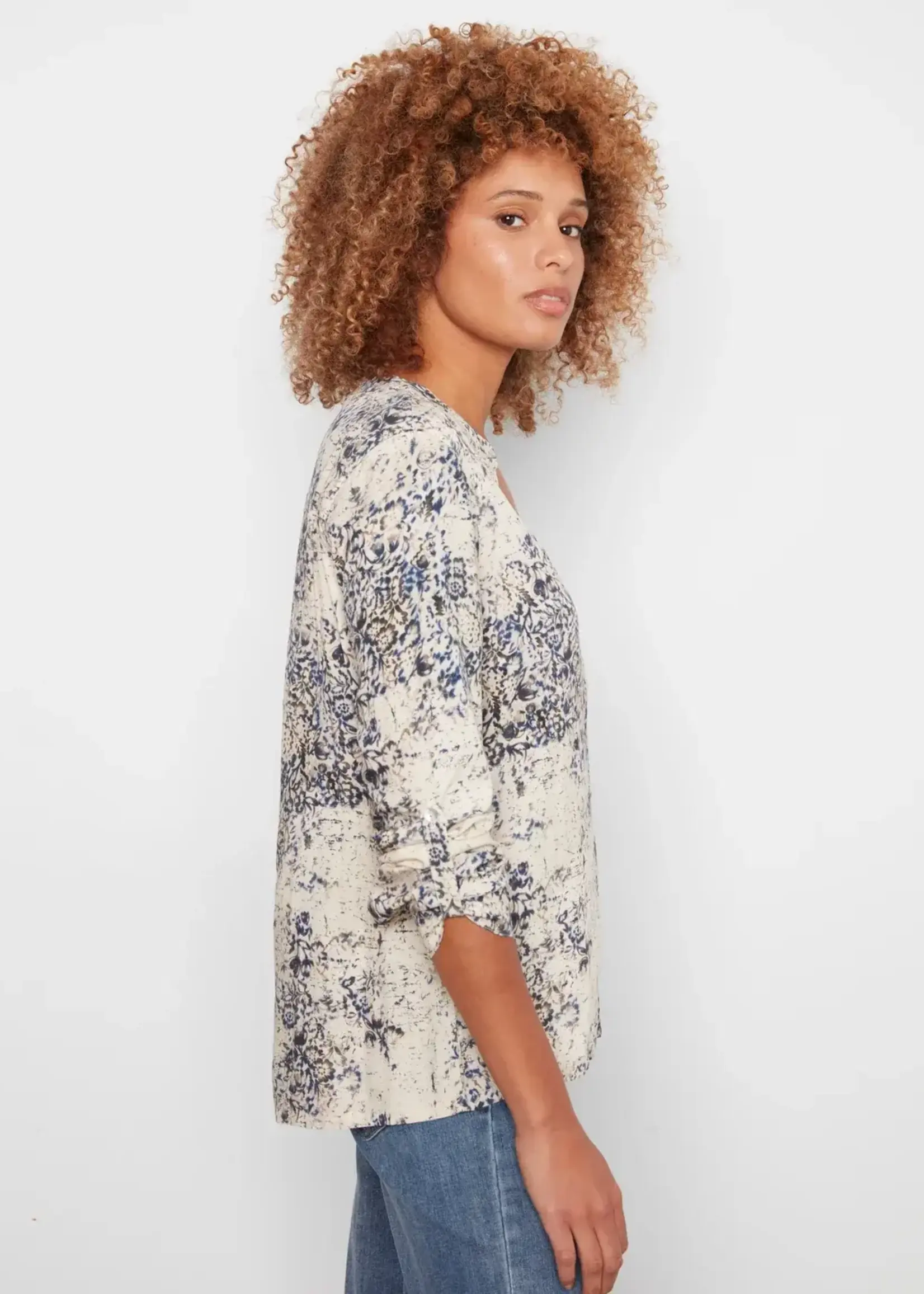 Charlie B Charlie B Printed Viscose Roll Up Sleeve Blouse C4713