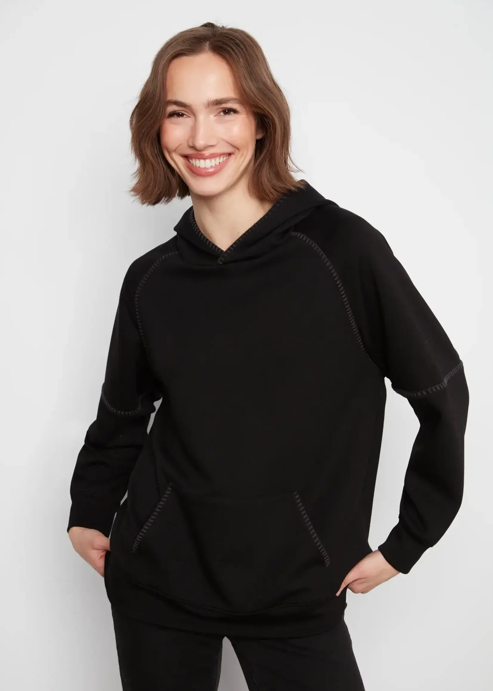 Charlie B Charlie B Raglan Sleeve Hoodie w/ Blanket Stitch C1456