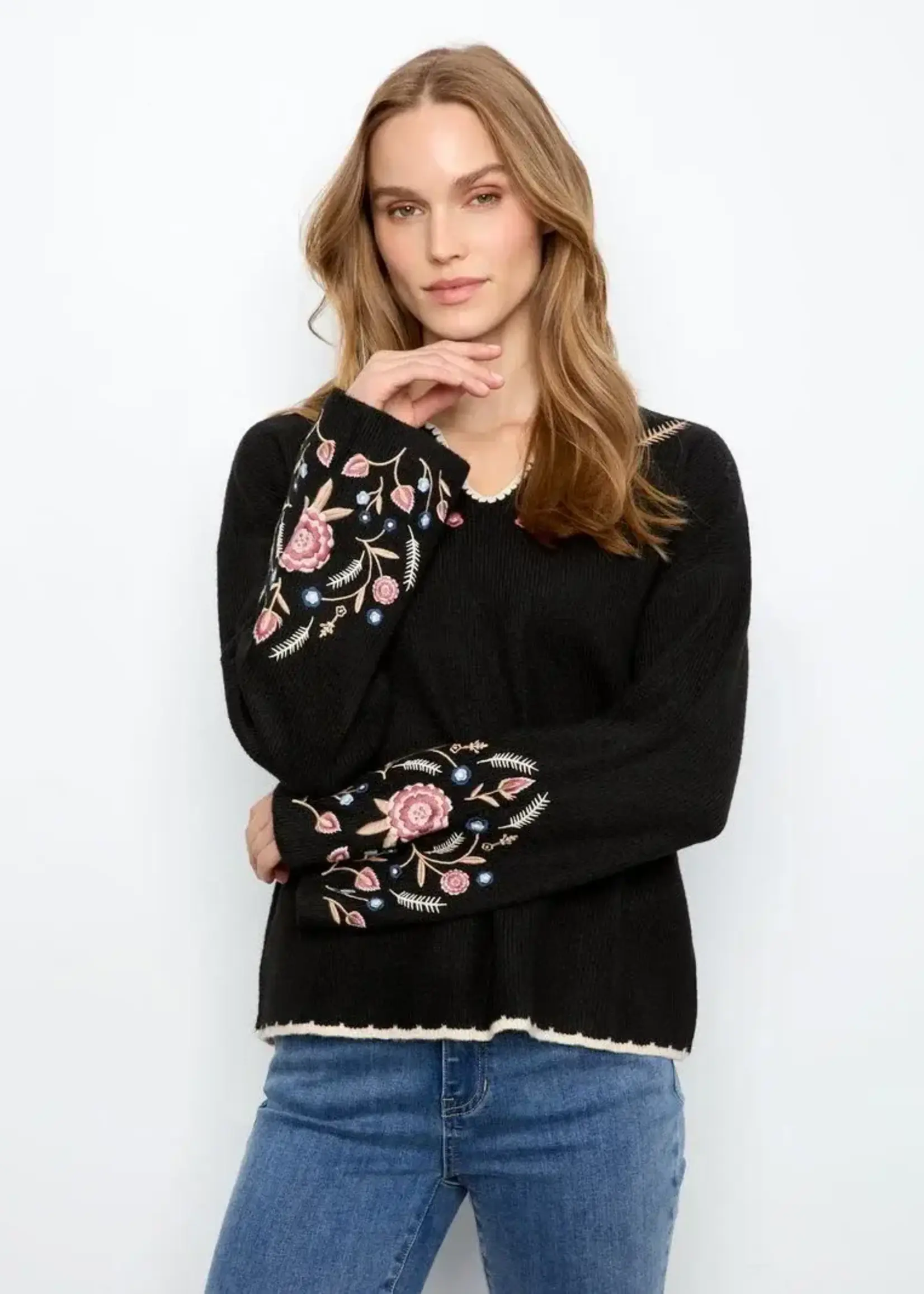 Charlie B Charlie B Embroidered Ribbed Sweater C2879