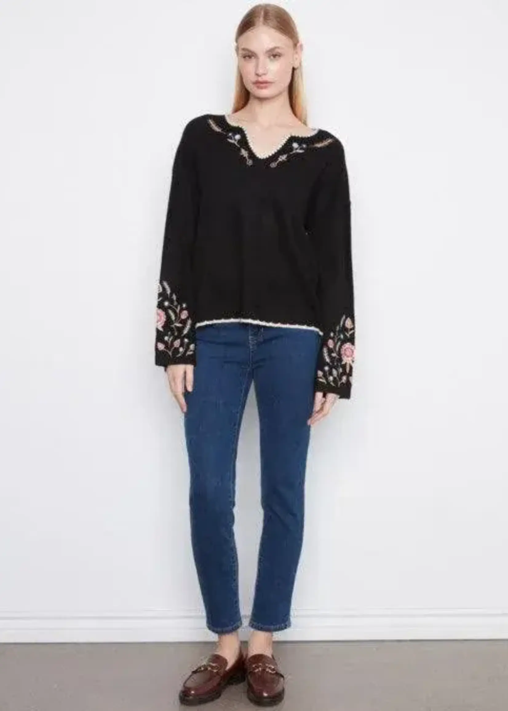 Charlie B Charlie B Embroidered Ribbed Sweater C2879