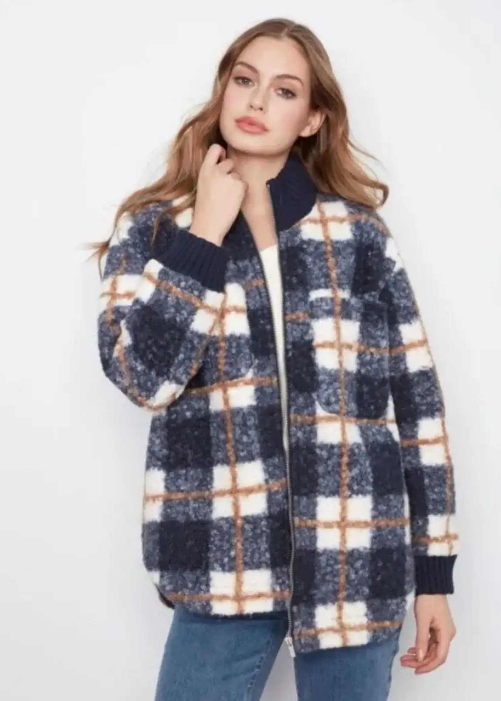 Charlie B Charlie B Fuzzy Plaid Jacket C6437