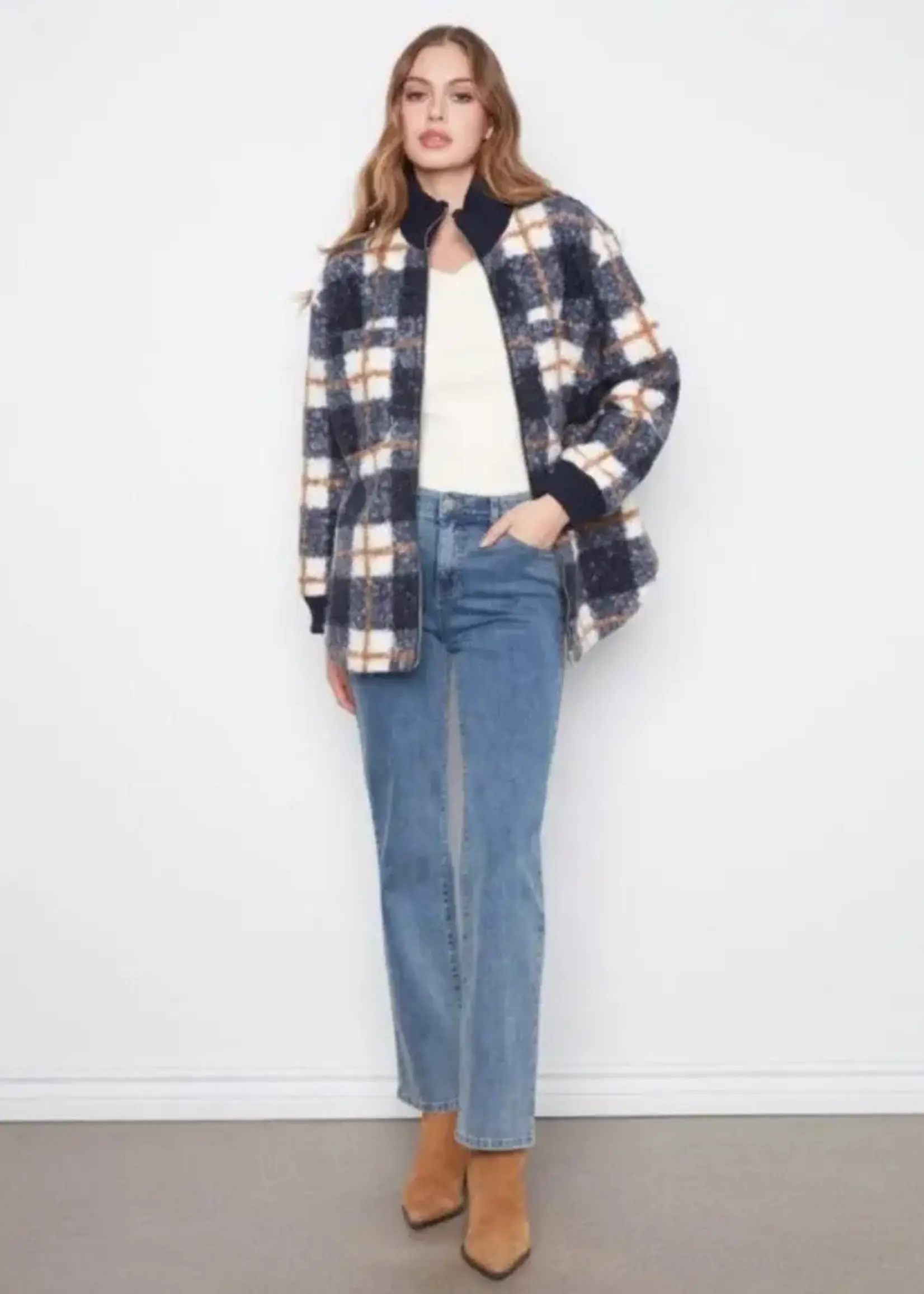 Charlie B Charlie B Fuzzy Plaid Jacket C6437