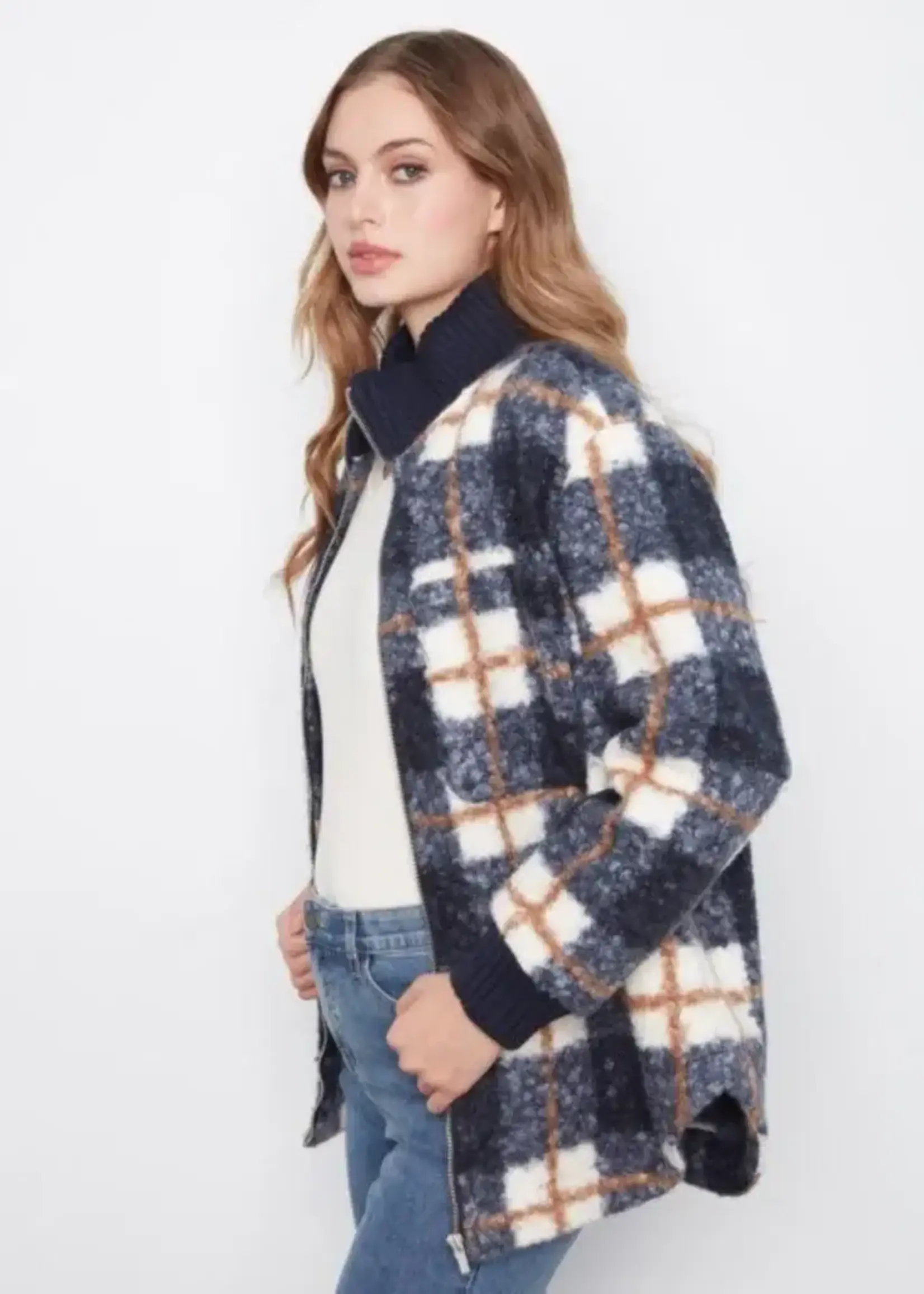 Charlie B Charlie B Fuzzy Plaid Jacket C6437