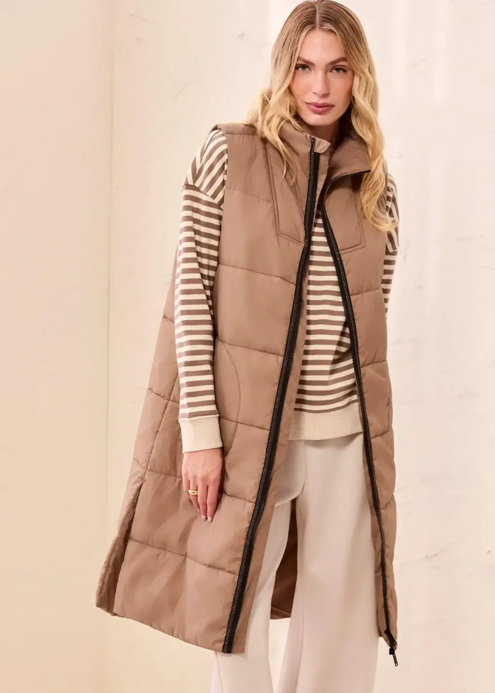 Tribal Tribal Long Zip Front Quilted Vest 2314O