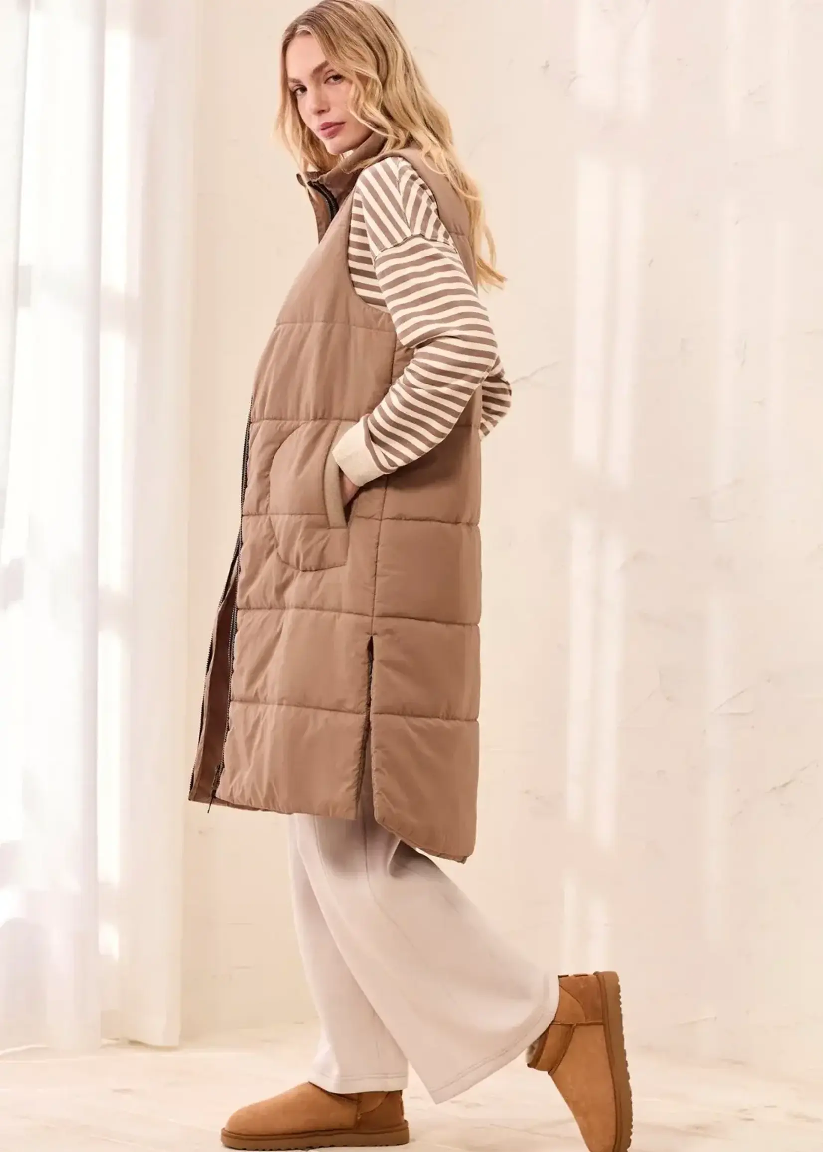 Tribal Tribal Long Zip Front Quilted Vest 2314O