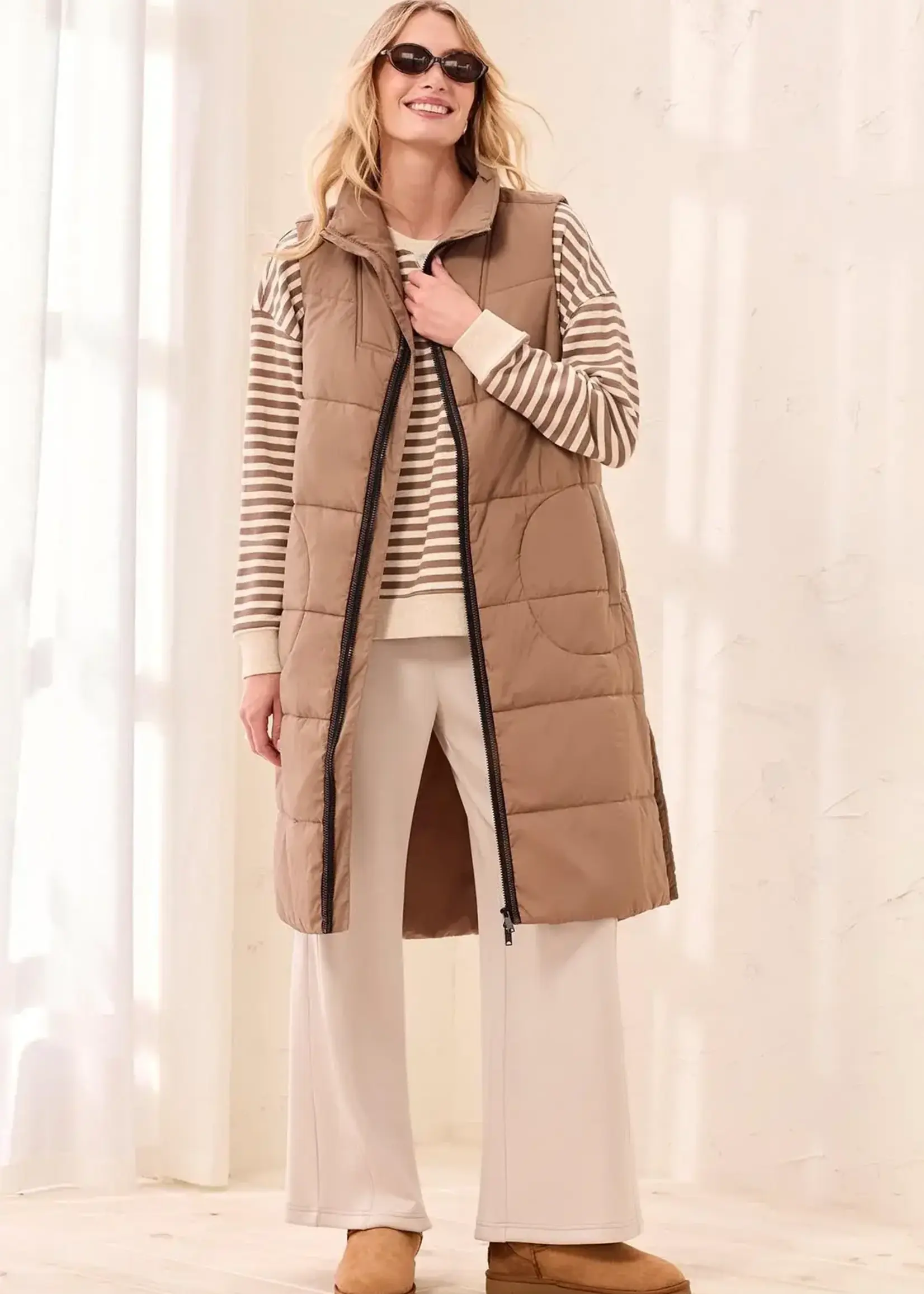 Tribal Tribal Long Zip Front Quilted Vest 2314O