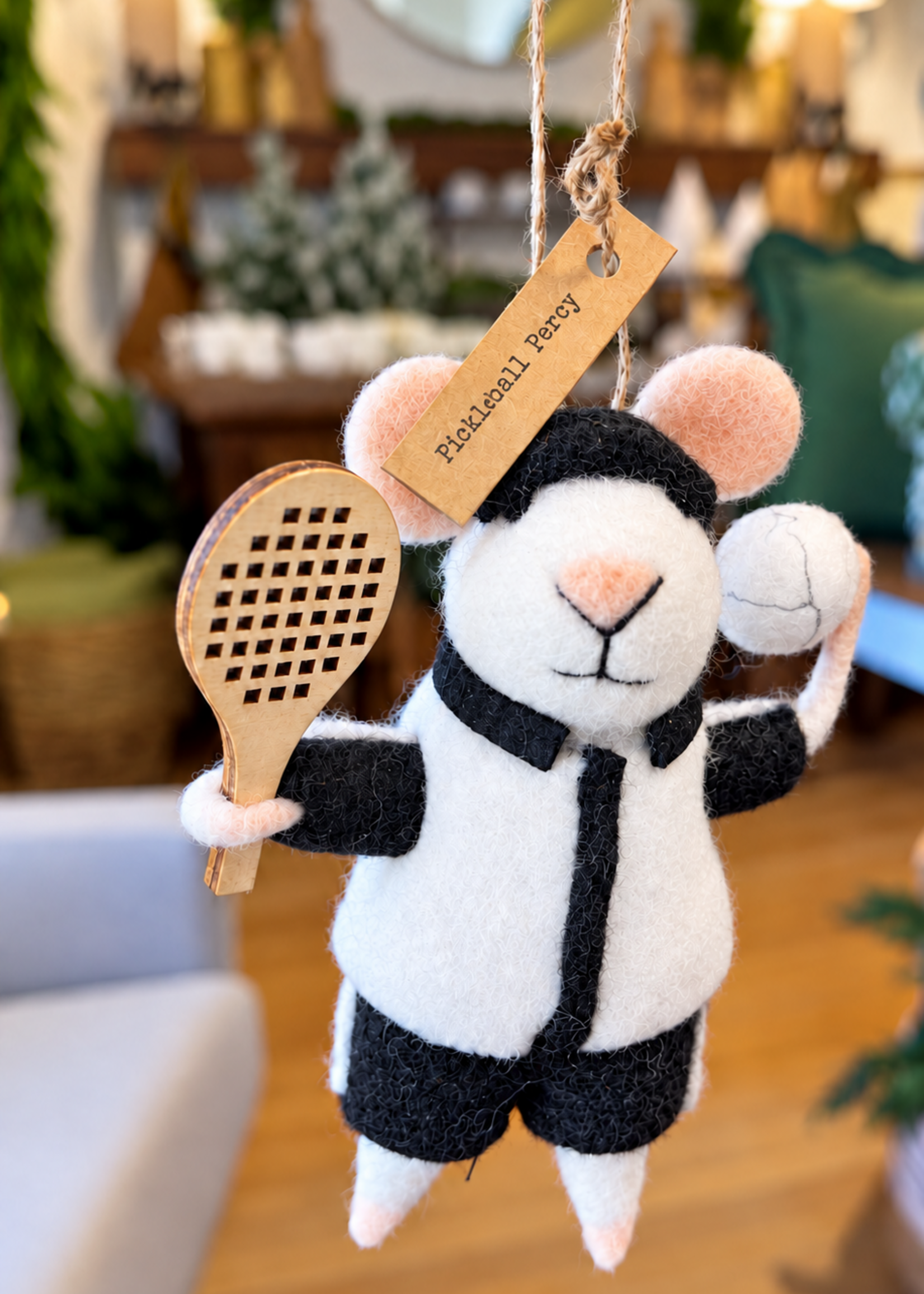 Indaba Pickle Ball Percy Mouse Holiday Ornament