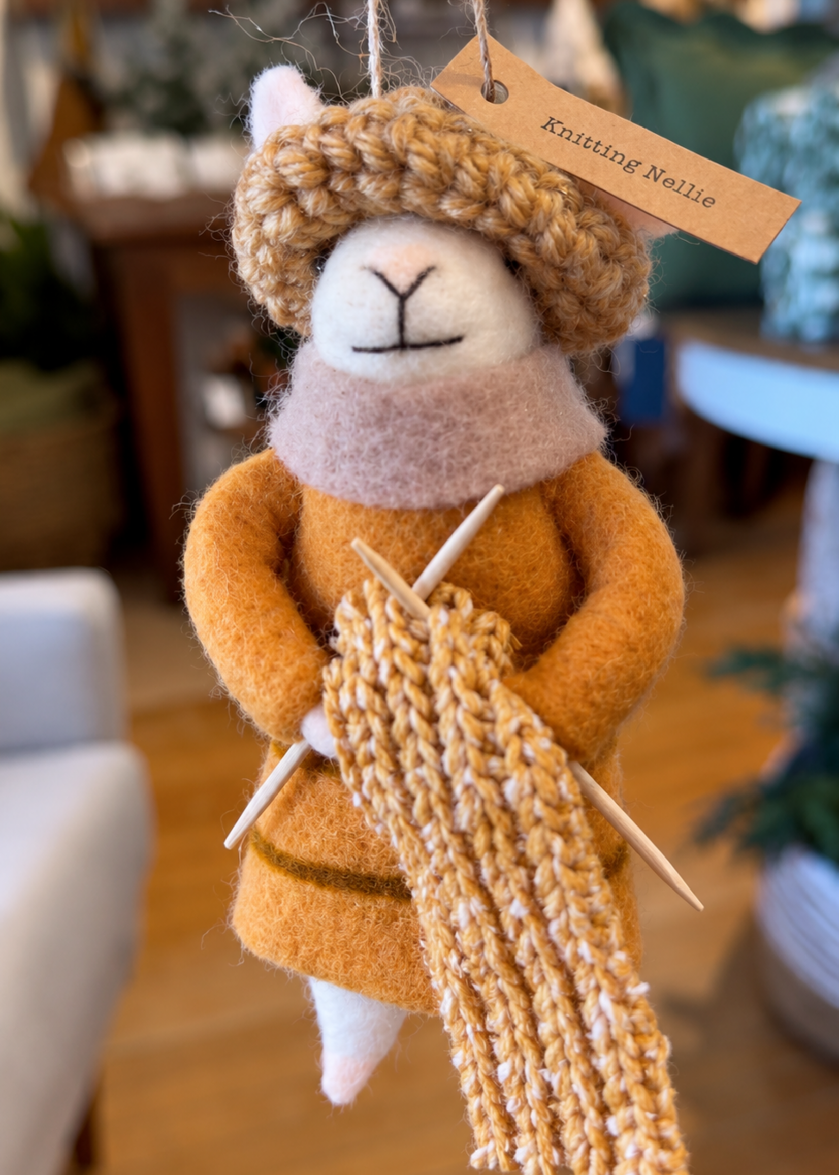 Indaba Knitting Nellie Mouse Holiday Ornament