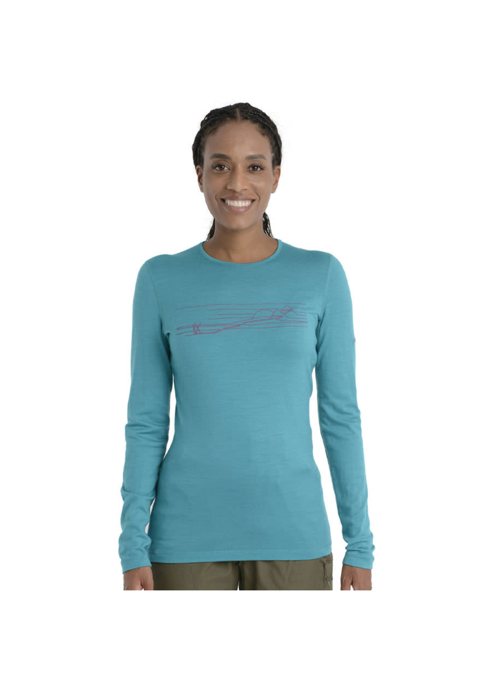 ICEBREAKER T-shirt à manches longues 200 OASIS SKI STRIPES / Vert Flux (Femme)