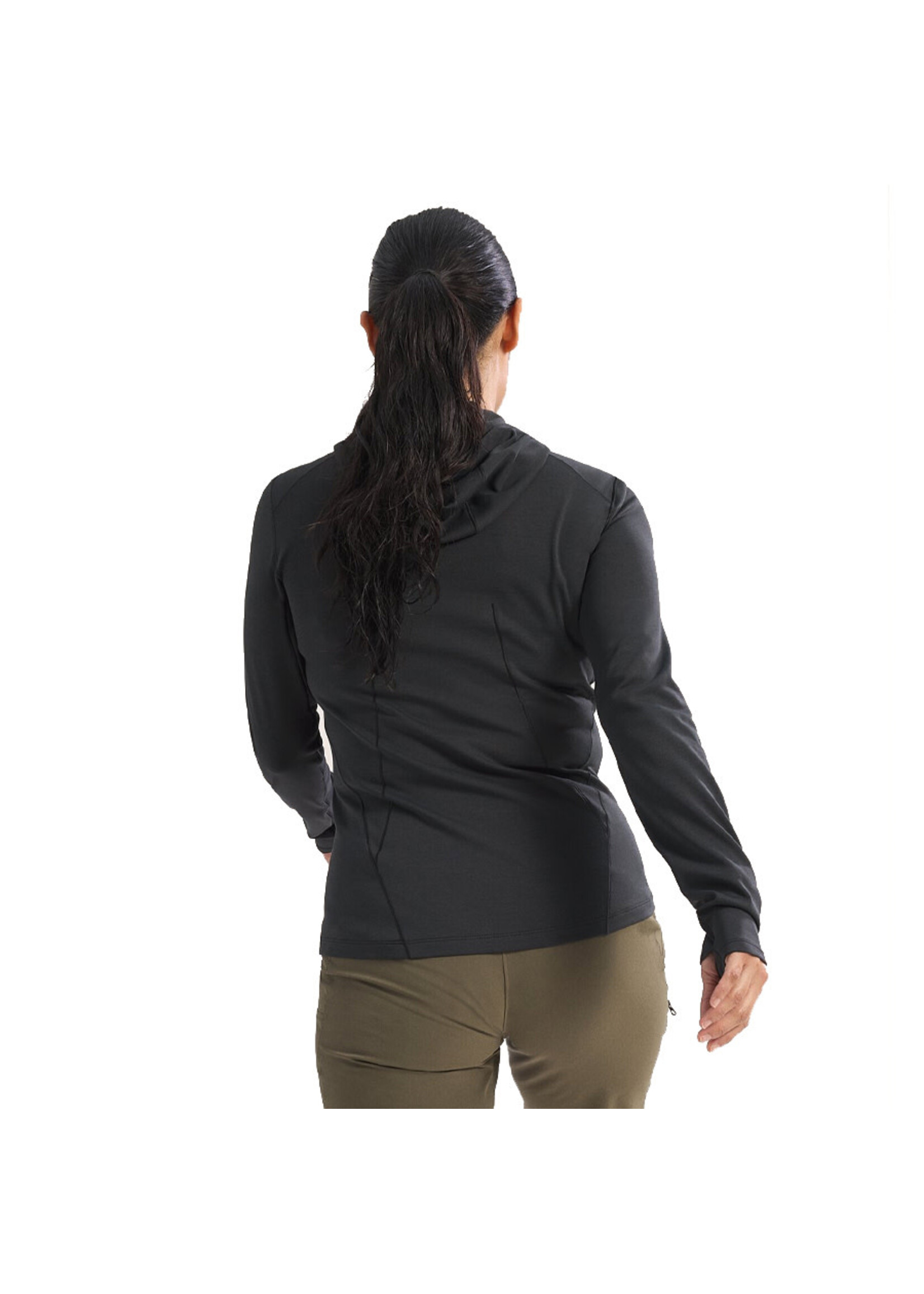 ARC'TERYX T-shirt thermique à capuchon TAEMA / Black Heather (Femme)