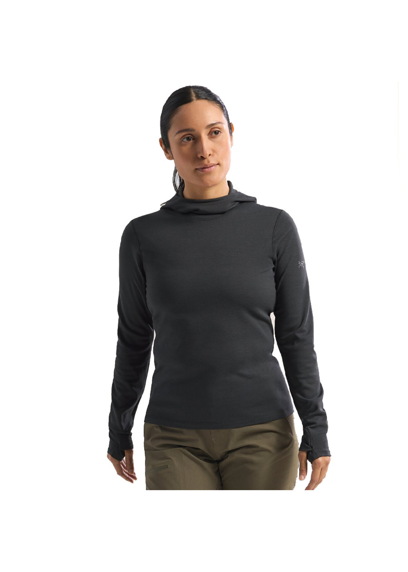 ARC'TERYX T-shirt thermique à capuchon TAEMA / Black Heather (Femme)