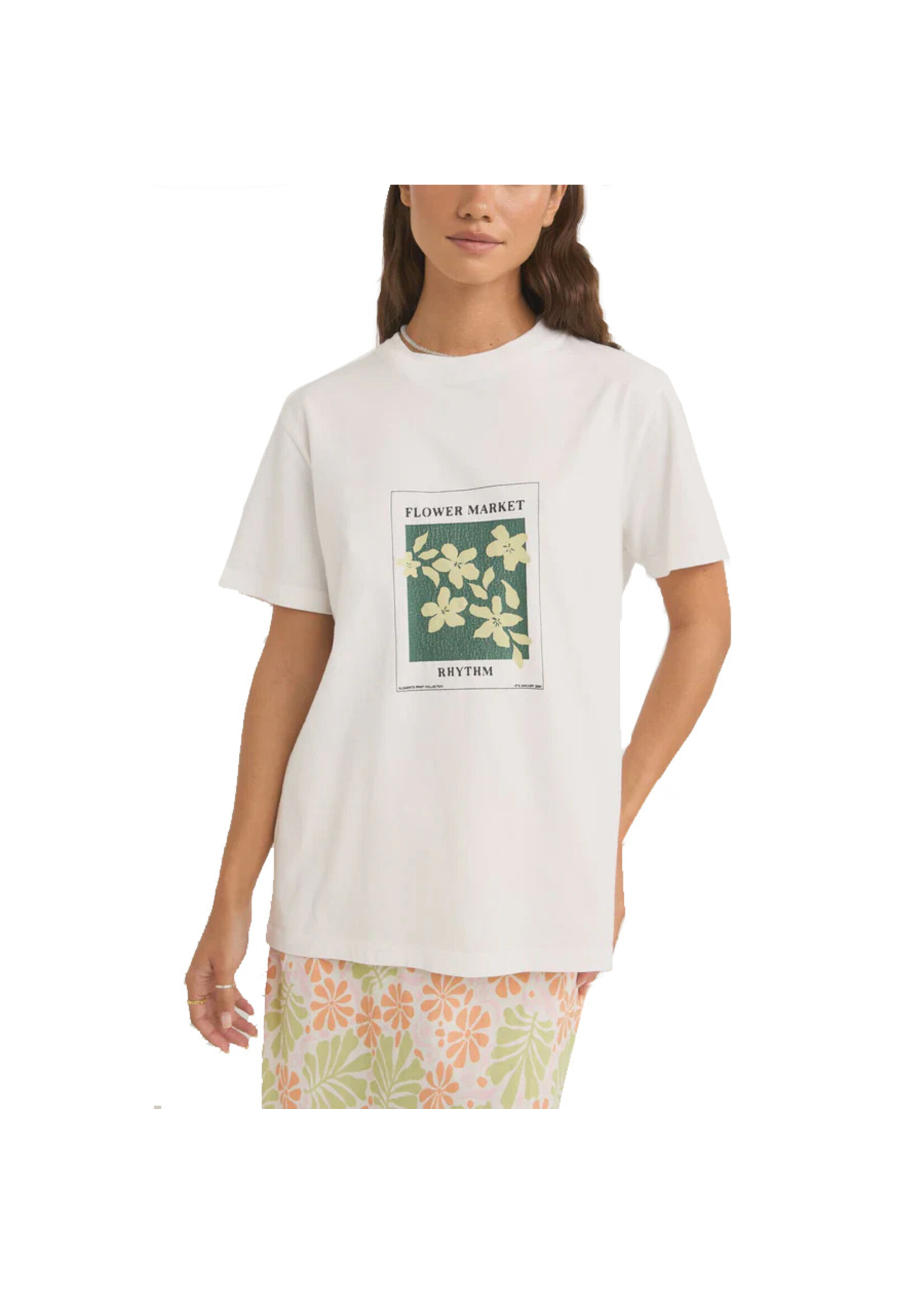 RHYTHM T-shirt FLOWER MARKET BOYFRIEND / Blanc (Femme)