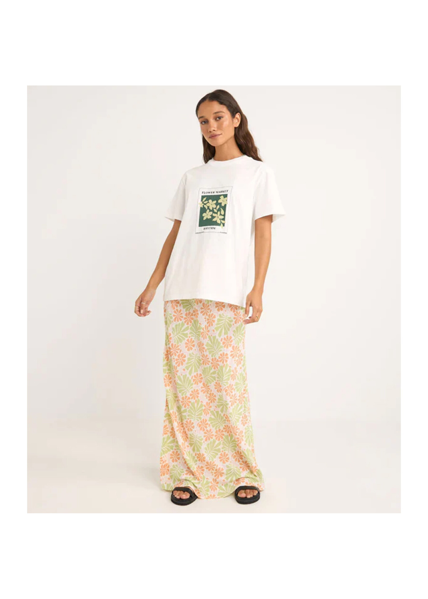 RHYTHM T-shirt FLOWER MARKET BOYFRIEND / Blanc (Femme)