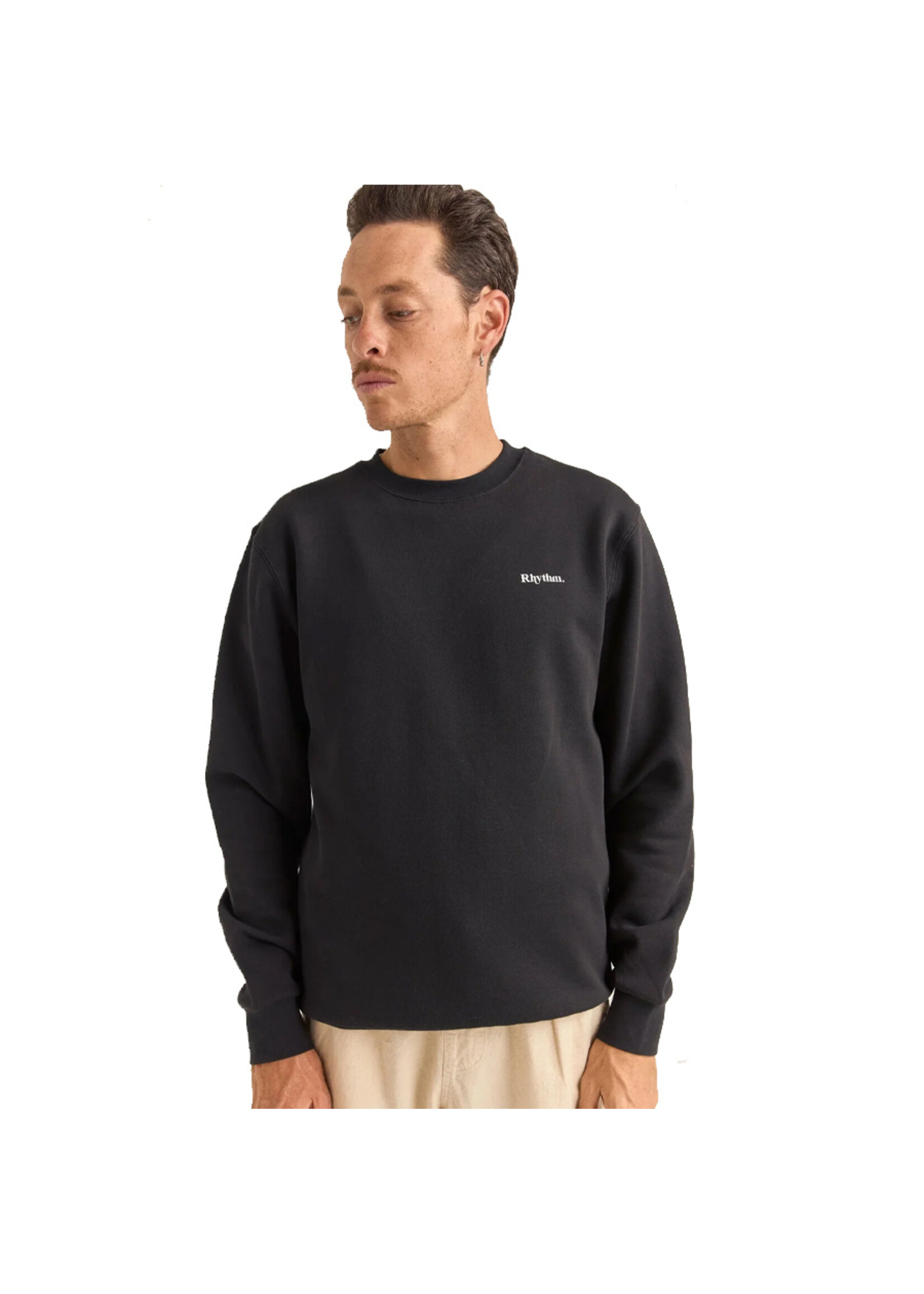 RHYTHM Chandail BRAND FLEECE CREW / Noir (Homme)