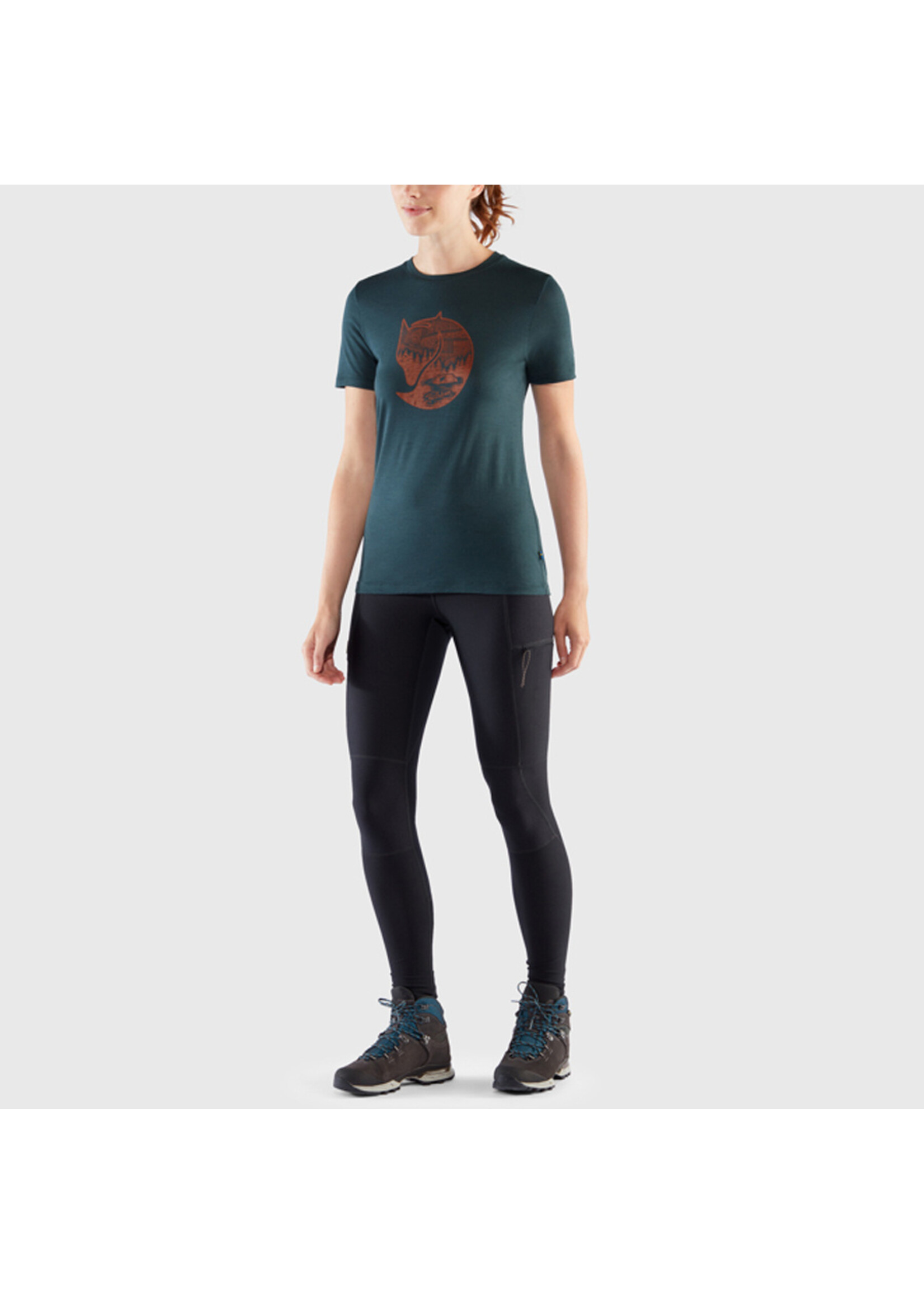 FJALL RAVEN T-shirt ABISKO WOOL FOX / Patina Green-Terracotta (Femme)