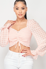 Privy PT40725S-A CHECKERED PATTERN RUCHED AND RUFFLED CROPPED TOP