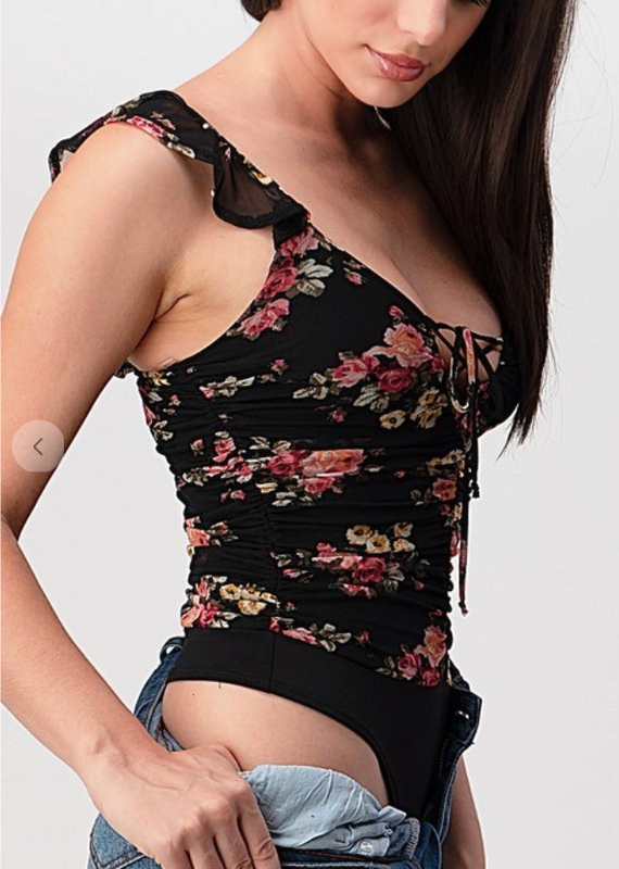 AAAAA LACE UP FLORAL BODYSUIT