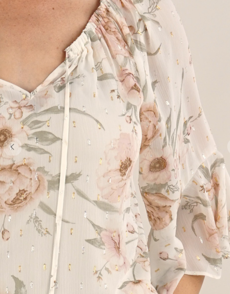 Love Stitch Sheer Floral Peasant Top