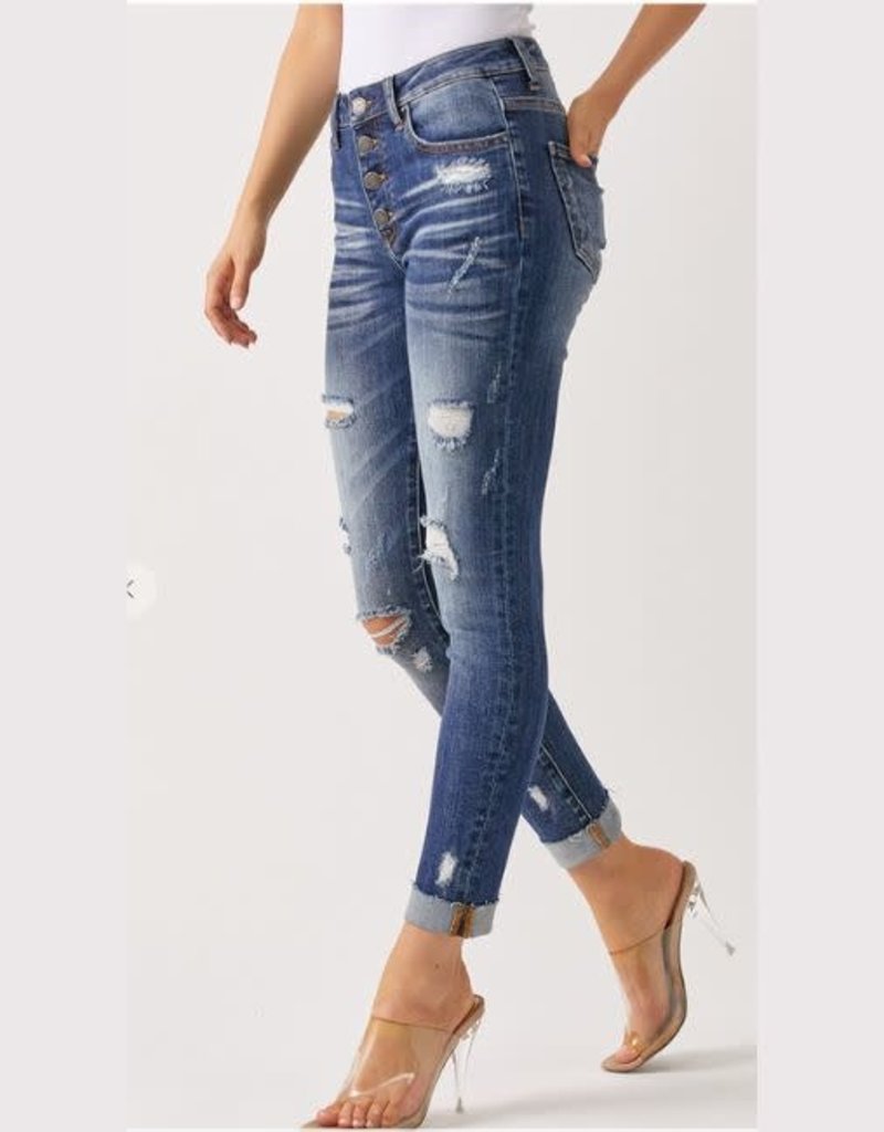 risen Mid Rise Button Fly Skinny Jean