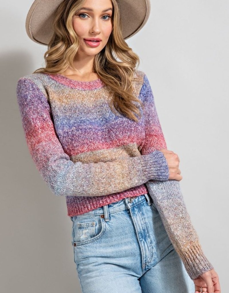 Ee:some Grape Rainbow Open Back Cropped Sweater