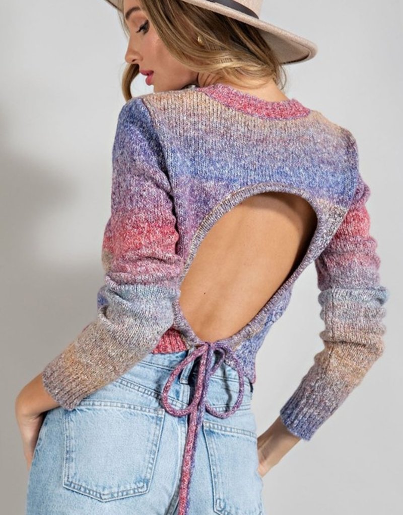 Ee:some Grape Rainbow Open Back Cropped Sweater