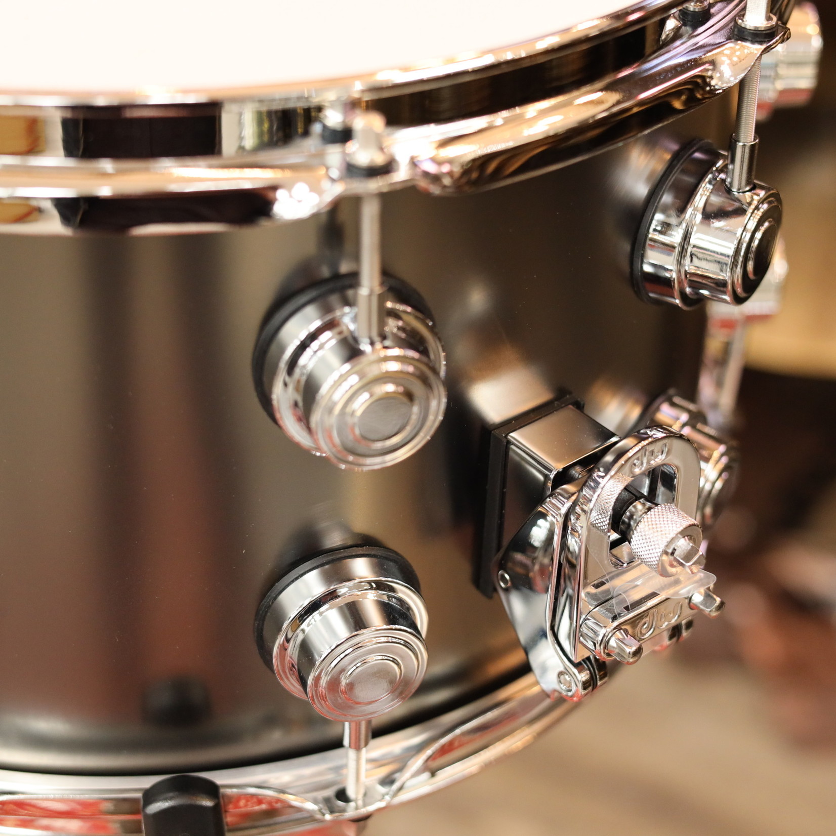 DW DW Satin Black Nickel Over Brass 8x14 Snare Drum w/Chrome Hardware