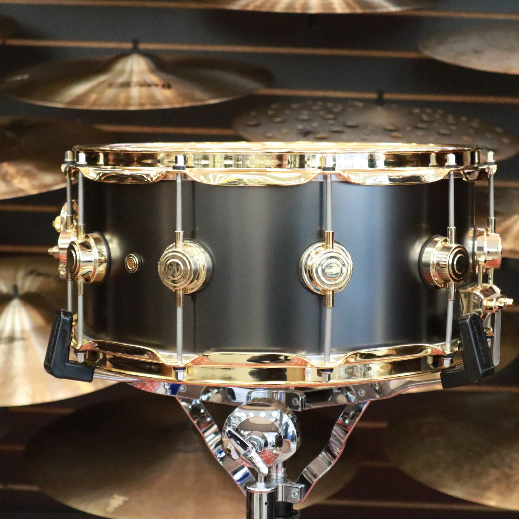 DW DW Satin Black Nickel Over Brass 6.5x14 Snare Drum w/Gold Hardware