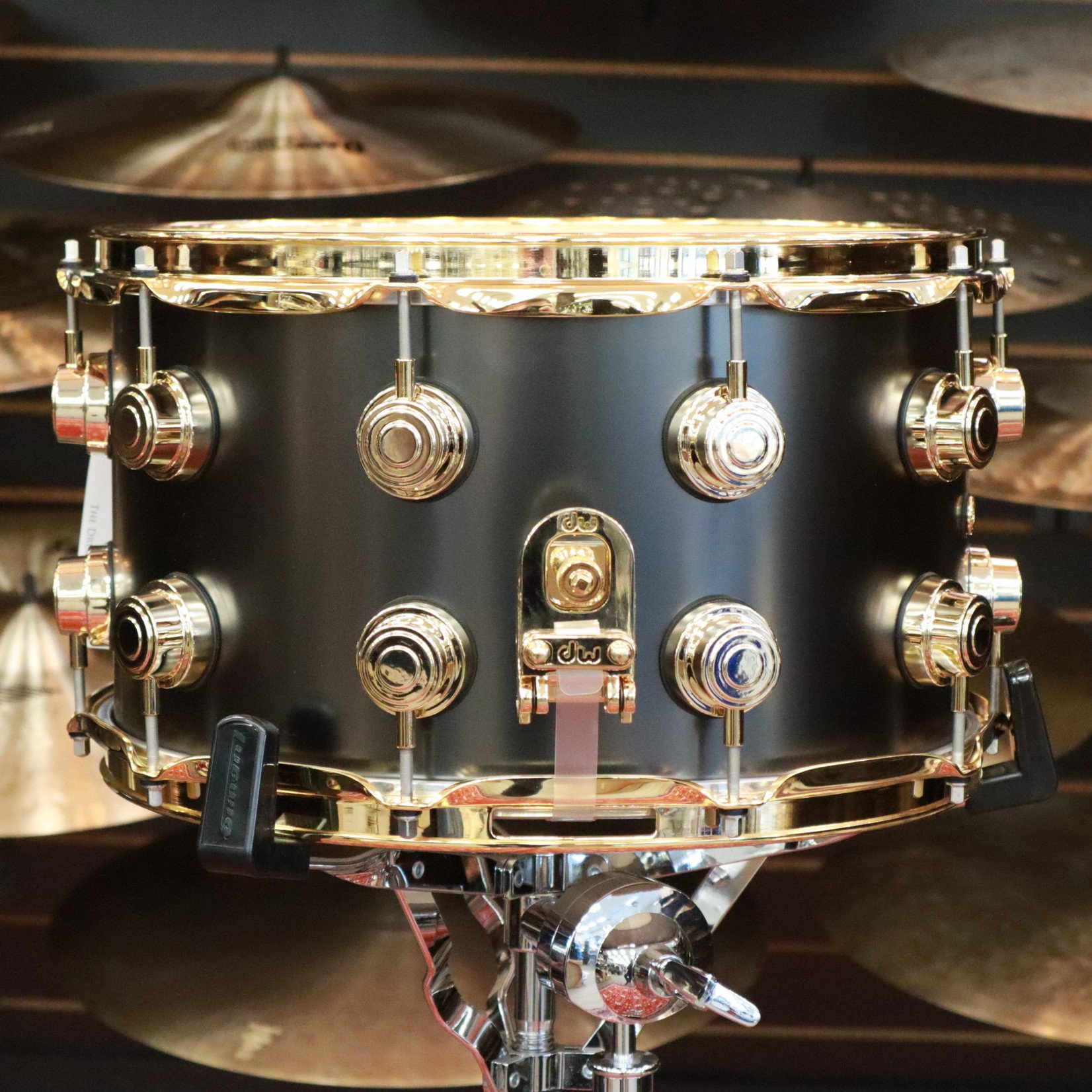 DW DW Satin Black Nickel Over Brass 8x14 Snare Drum w/Gold Hardware