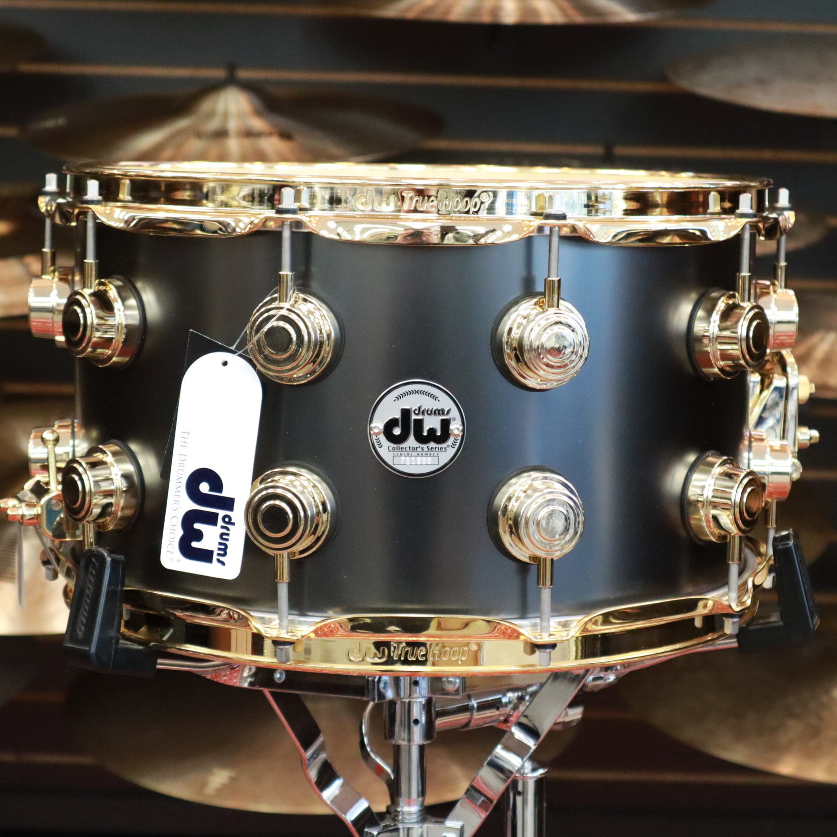 DW DW Satin Black Nickel Over Brass 8x14 Snare Drum w/Gold Hardware