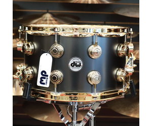 DW Satin Black Nickel Over Brass 8x14 Snare Drum w/Gold Hardware