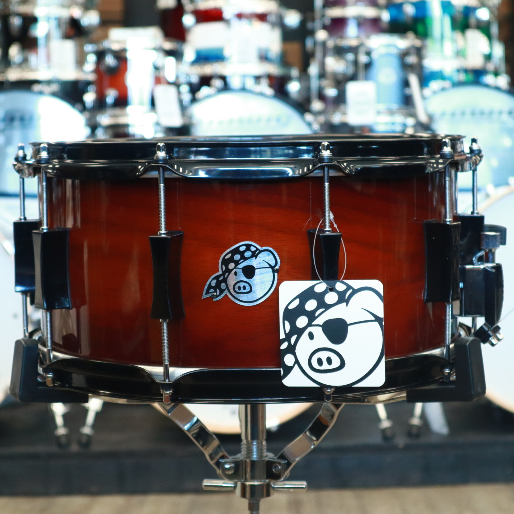 Pork Pie Pork Pie 7x14" Walnut Snare Drum With Maple Re-Rings, Tobacco Gloss, Black Hardware