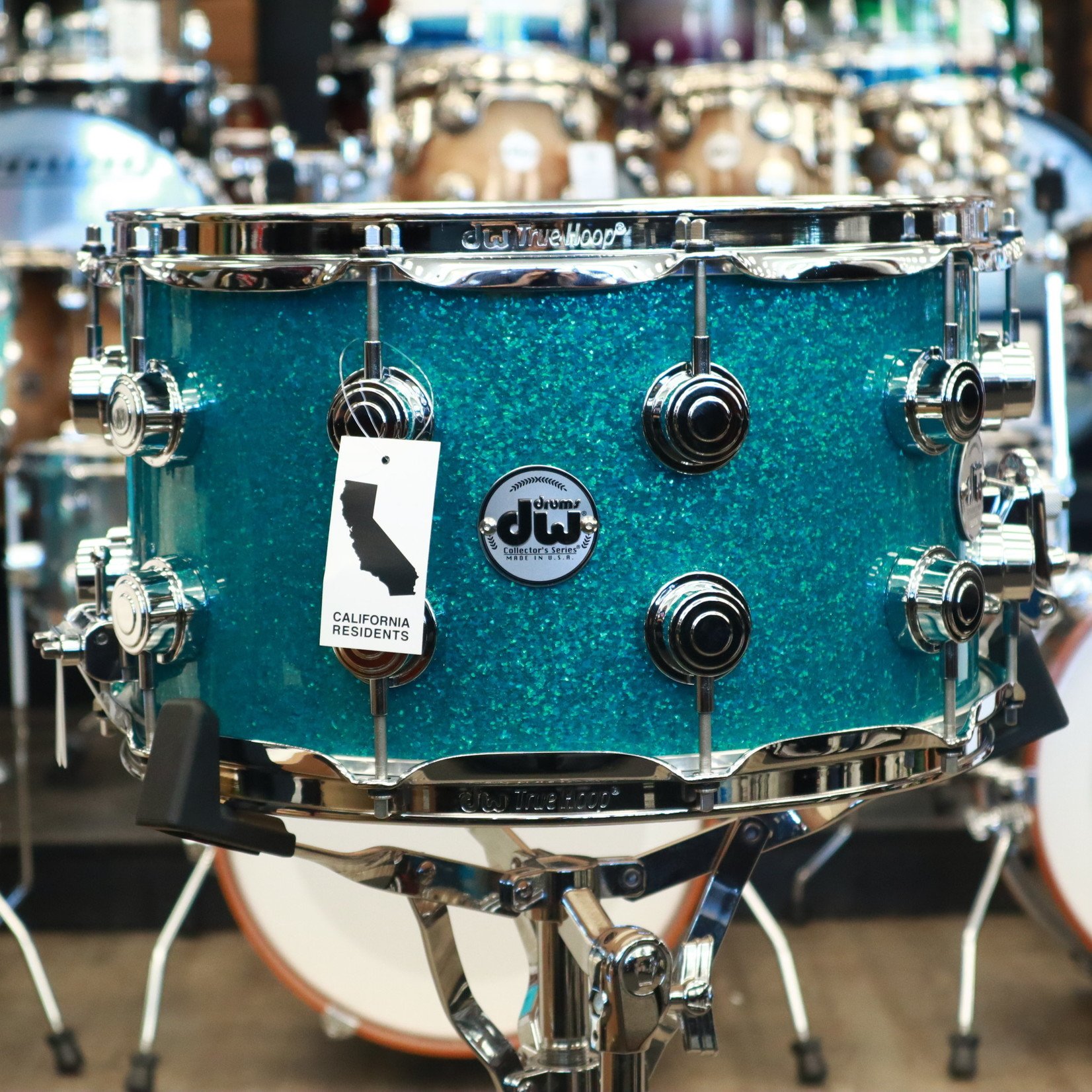 DW DW Collector's 8x14" Maple Snare Drum (Teal Glass Glitter w/ Chrome Hardware)