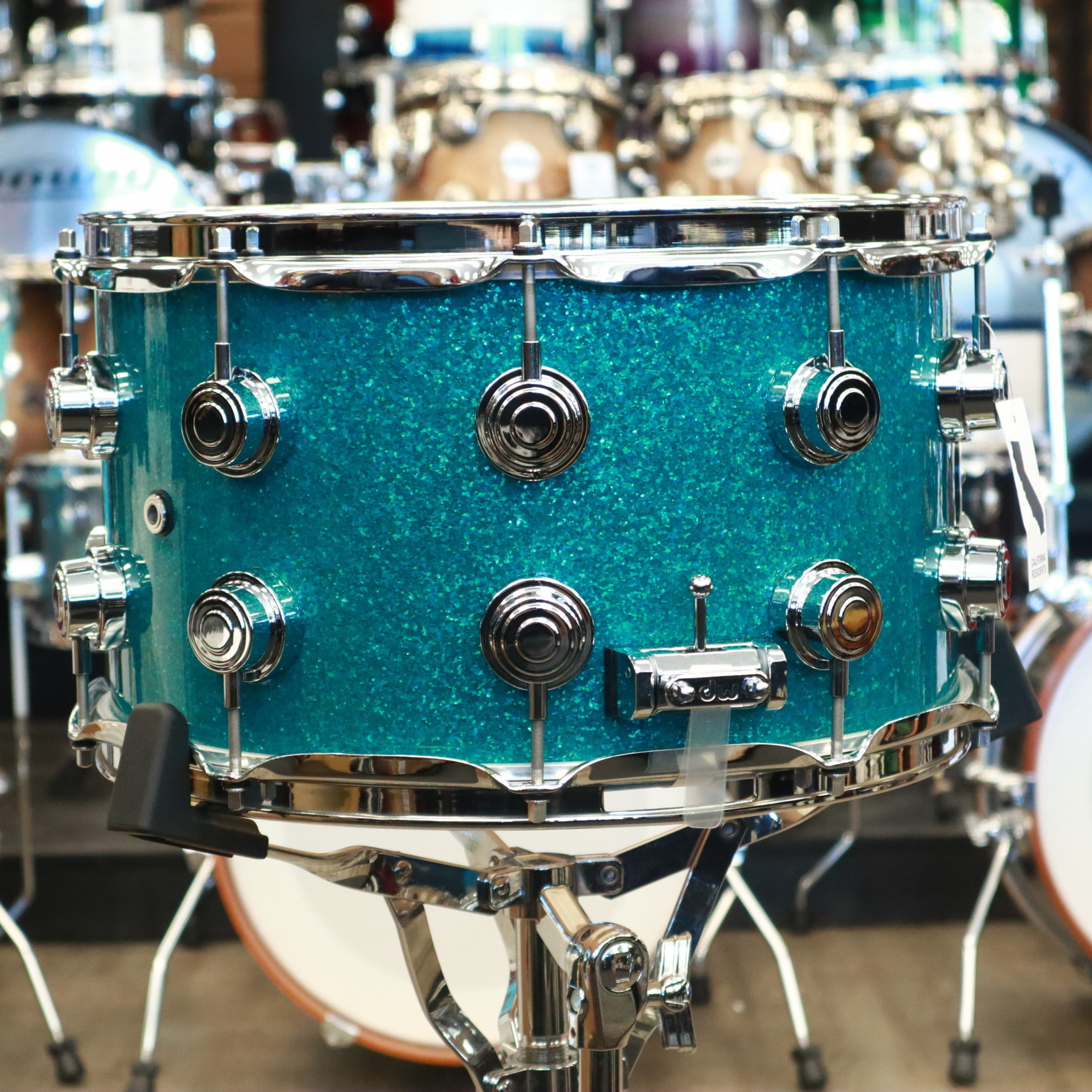 DW DW Collector's 8x14" Maple Snare Drum (Teal Glass Glitter w/ Chrome Hardware)