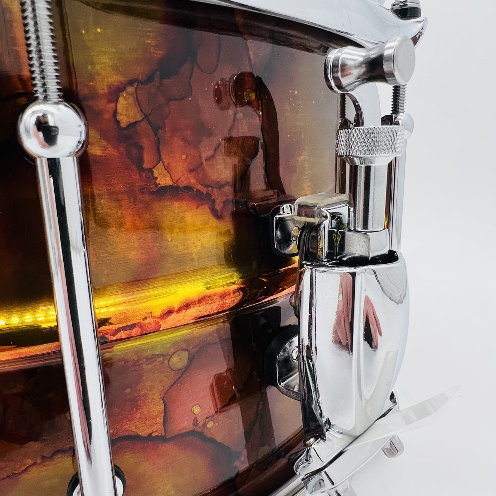 Pork Pie Pork Pie 7x13" Polished Bead Patina Brass Snare Drum with Alcohol Ink (One Of A Kind)