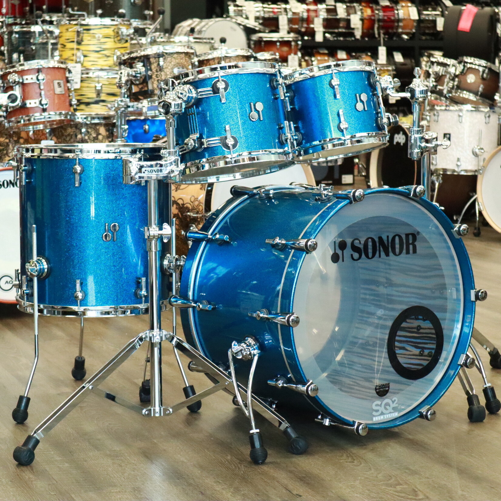 Sonor SQ2 4-Piece Shell Pack 10/12/16/22 (Blue Sparkle Lacquer) - 2112  PERCUSSION