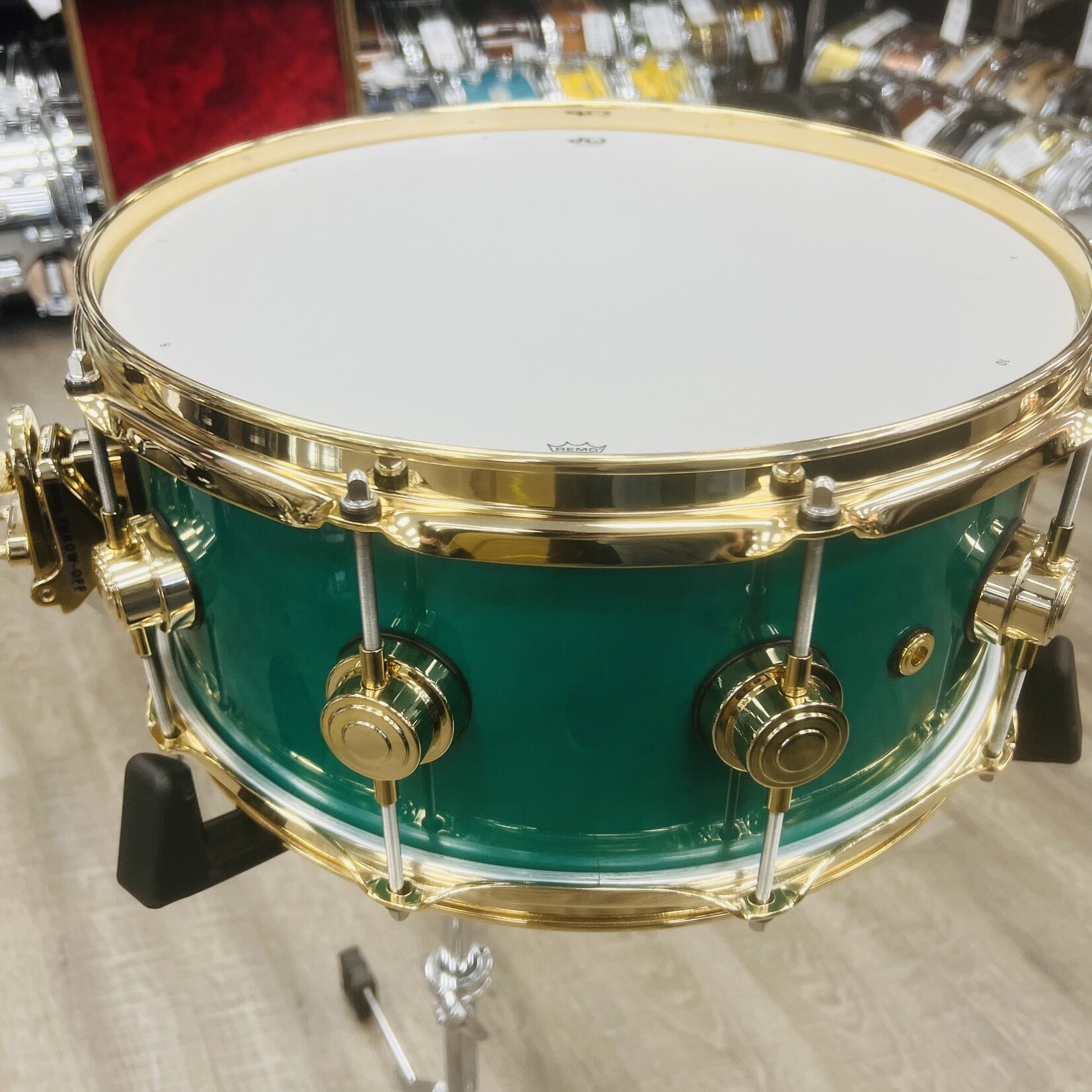 DW DW Jazz Series Mahogany/Gum Lacquer Custom 6x14" (Turquoise Blue w/ Gold Hardware)