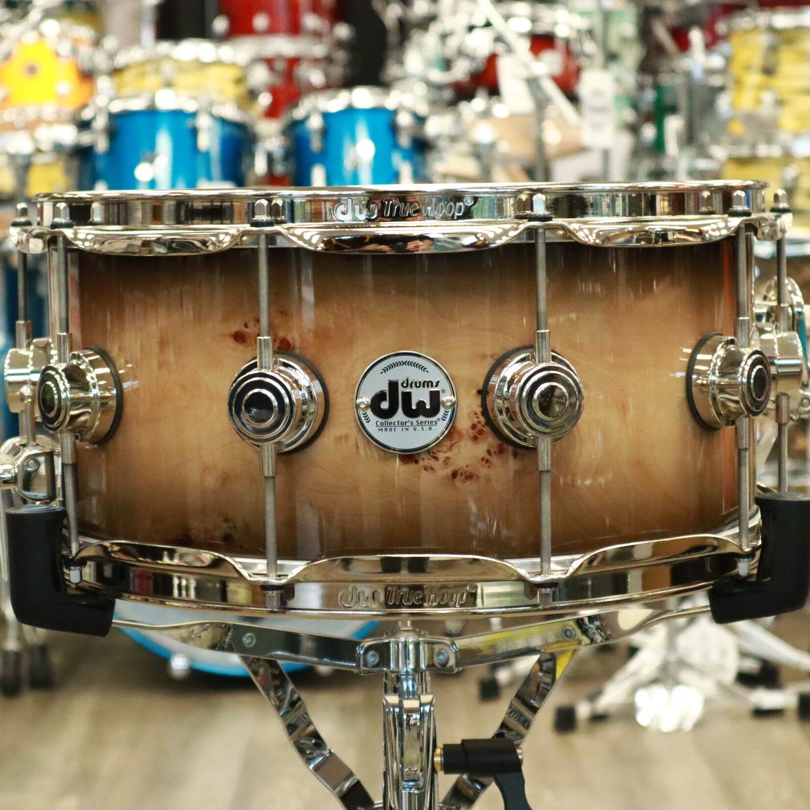 Dw Collectors Series Exotic Purpleheart 65x14 Snare Drum Natural To Candy Black Burst Over 