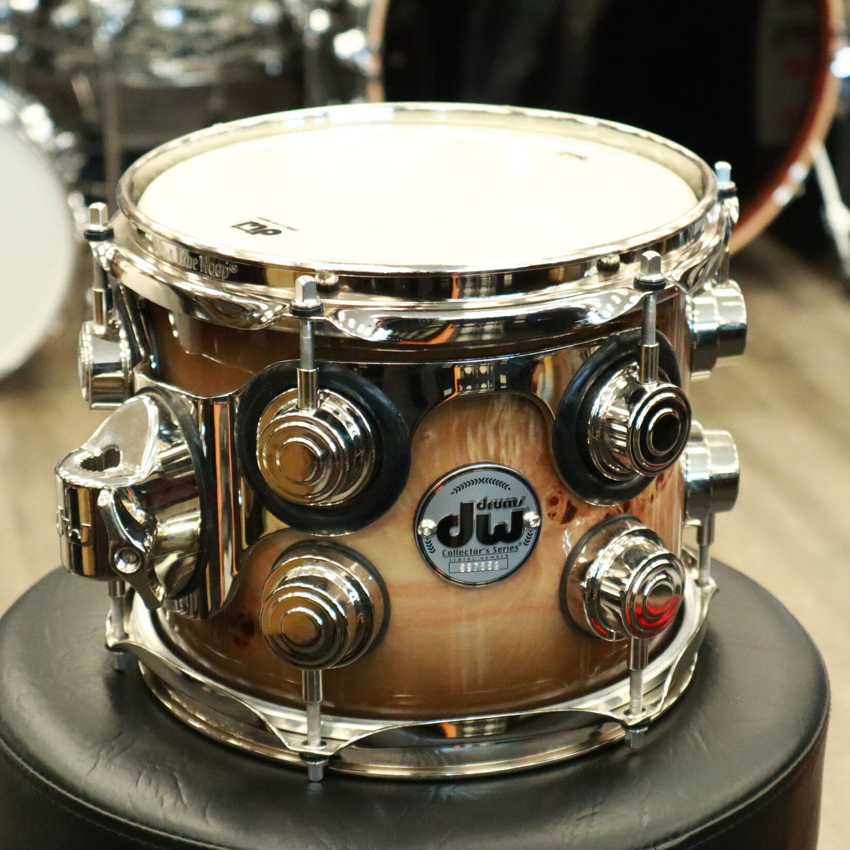 DW DW Collector's Series Exotic Purpleheart 7x8" Tom (Natural to Candy Black Burst over Mapa Burl w/ Nickel Hardware)