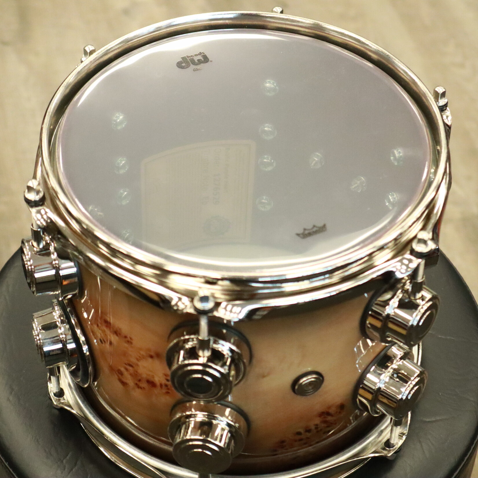 DW DW Collector's Series Exotic Purpleheart 7x8" Tom (Natural to Candy Black Burst over Mapa Burl w/ Nickel Hardware)