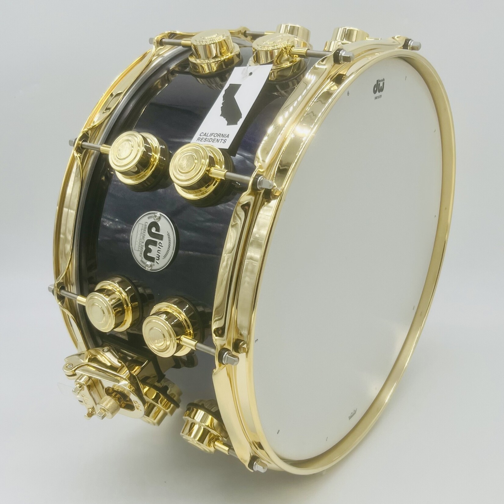 DW DW Collector's Series 7x14" Maple-Mahogany Snare Drum (Solid Black with Purple Pearl Sparkle Lacquer) with Gold Hardware