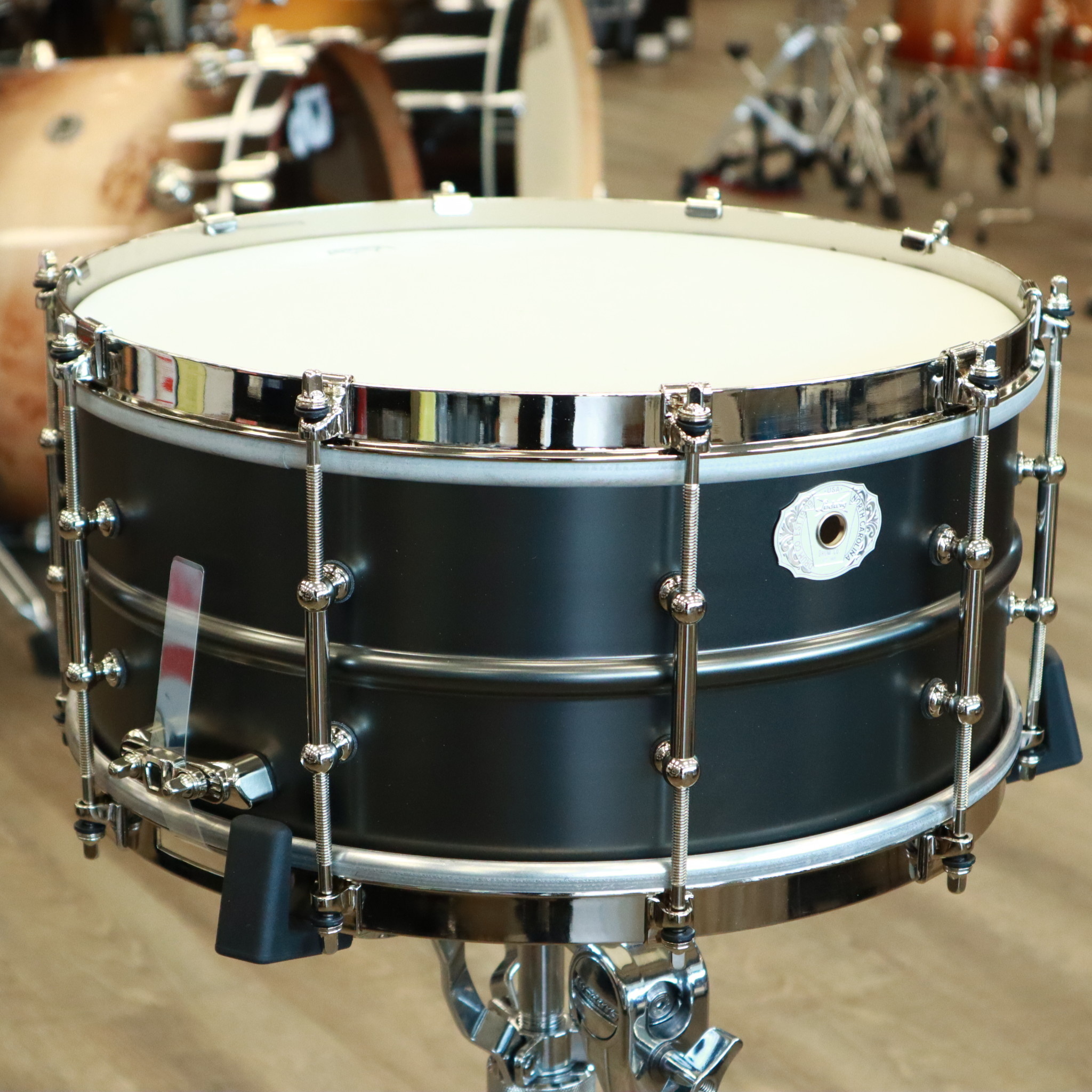 Ludwig 6.5x14" Satin Deluxe Snare Drum (Satin Black over Brass, Tube