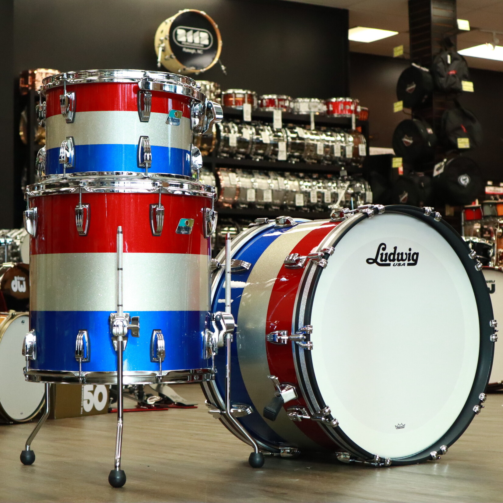 Ludwig Ludwig "Spirit of 76" Legacy Maple Fab Shell Pack 22/13/16 (Red, White, and Blue Sparkle Specialty Lacquer)