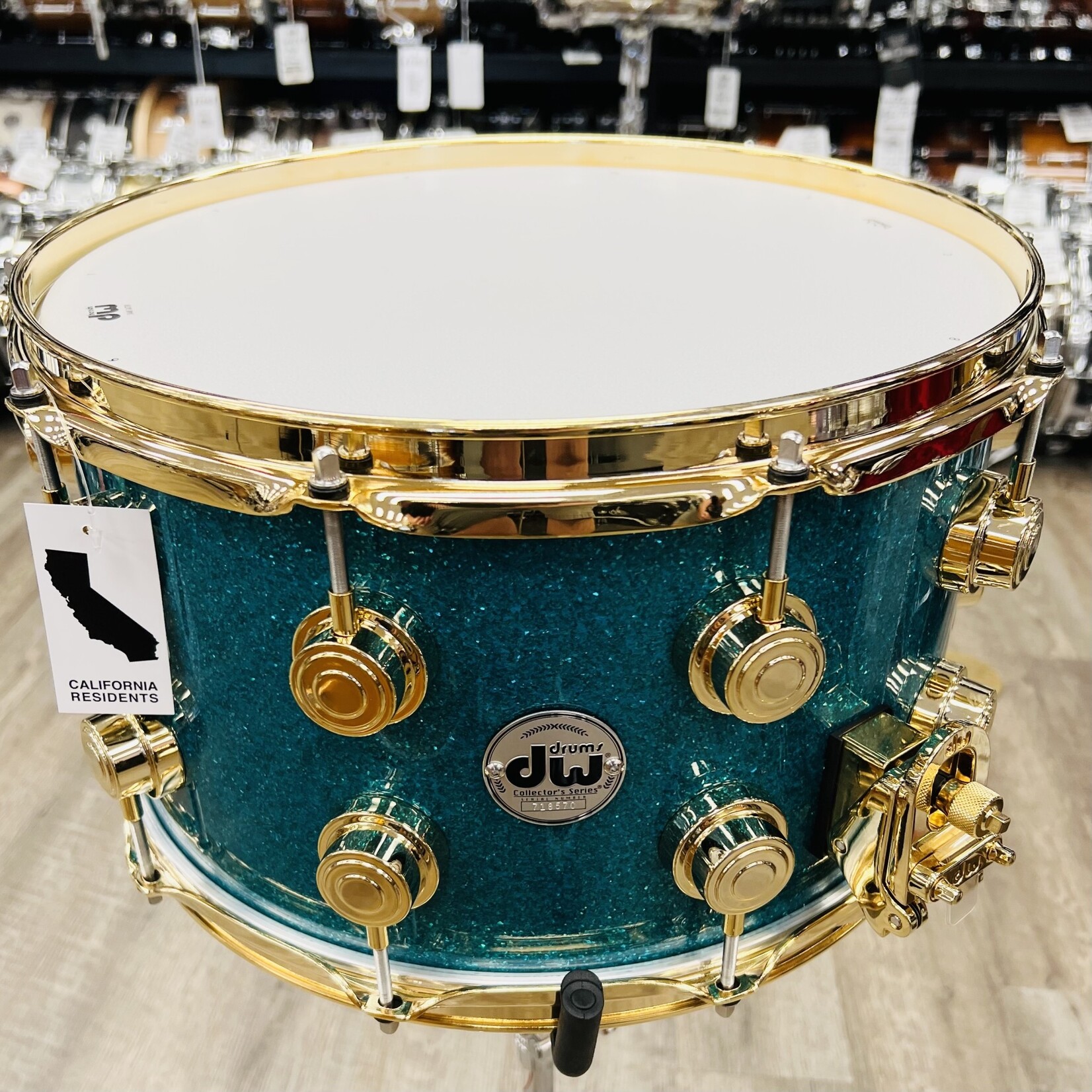 DW DW Collector's 8x14" Maple SSC Shell Snare Drum (Teal Glass Glitter with Gold Hardware)