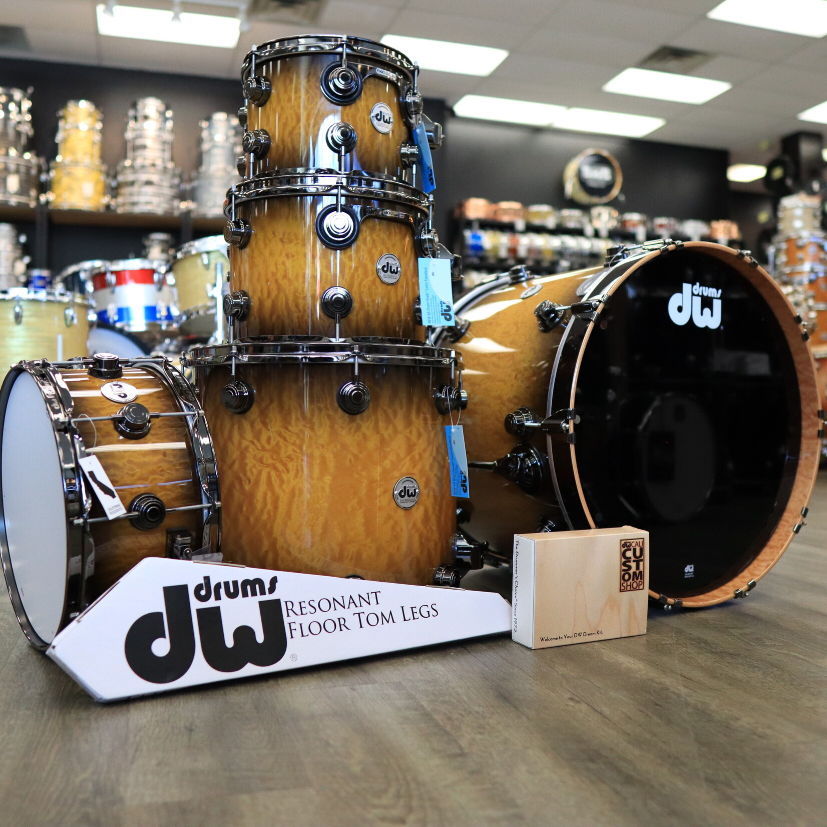 DW DW Collector's Series Exotic Cherry/ Mahogany 5-PC Shell Pack 10/12/16/22/14Sn (Inca Gold to Candy Black Burst over Quilted Moabi w/  Black Nickel Hardware)