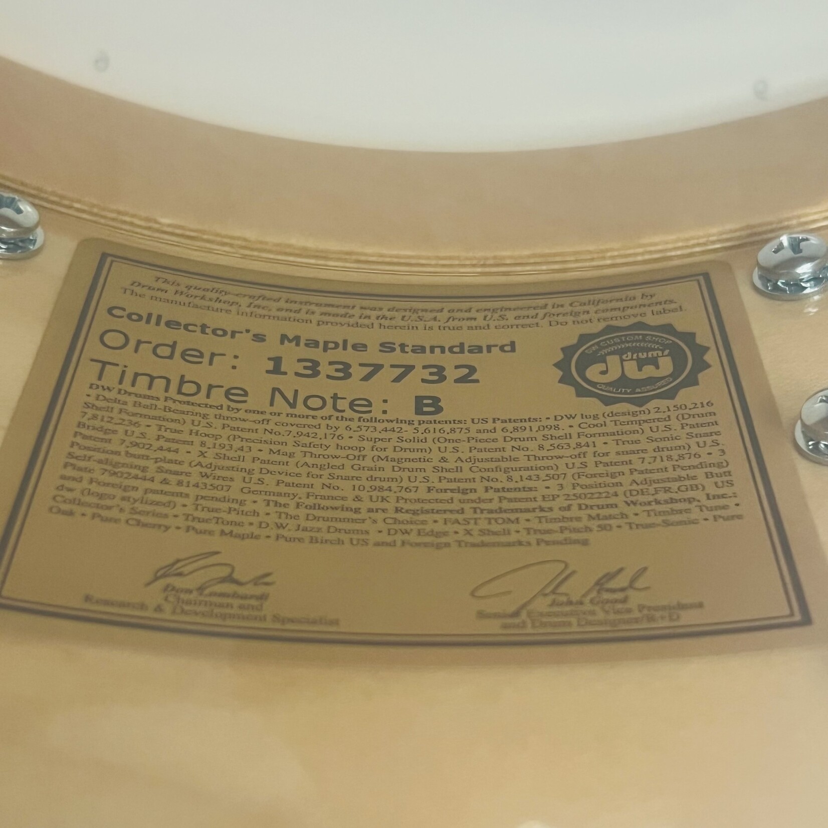 DW DW Collector's Series 8x14" Standard Maple Snare Drum (Gold Glass w/ Gold Hardware)