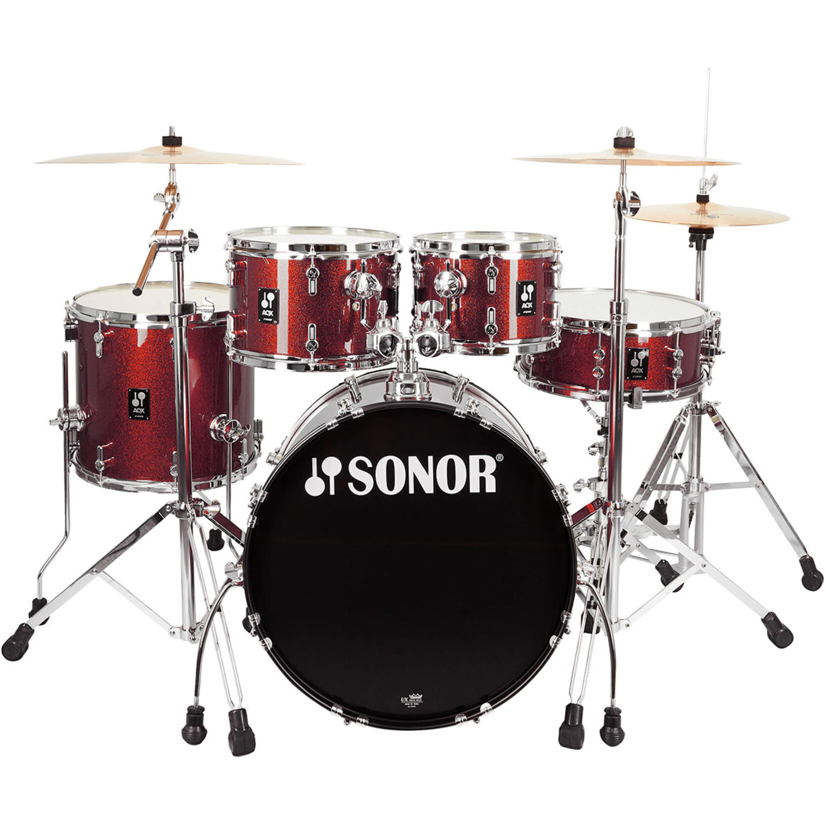 Sonor Sonor AQX Stage, Complete Kit with Hardware and Sabian SBR Cymbals 22/10/12/16/5.5x14SN (Red Moon Sparkle)