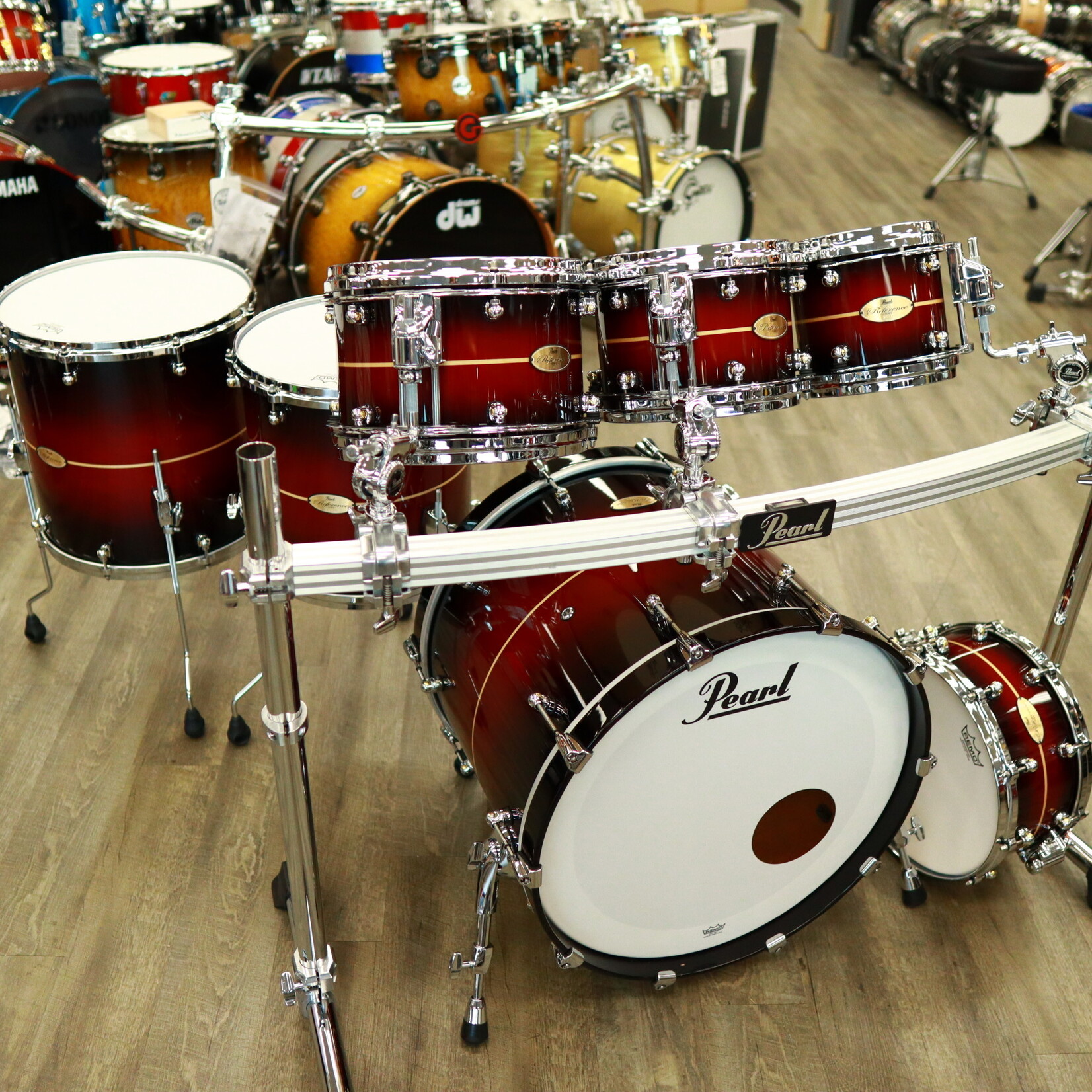 Pearl Reference One 7-Pc Shell Pack (Played by Omar Hakim)  8/10/12/14/16/22/14s (Red Burst Stripe) - 2112 PERCUSSION