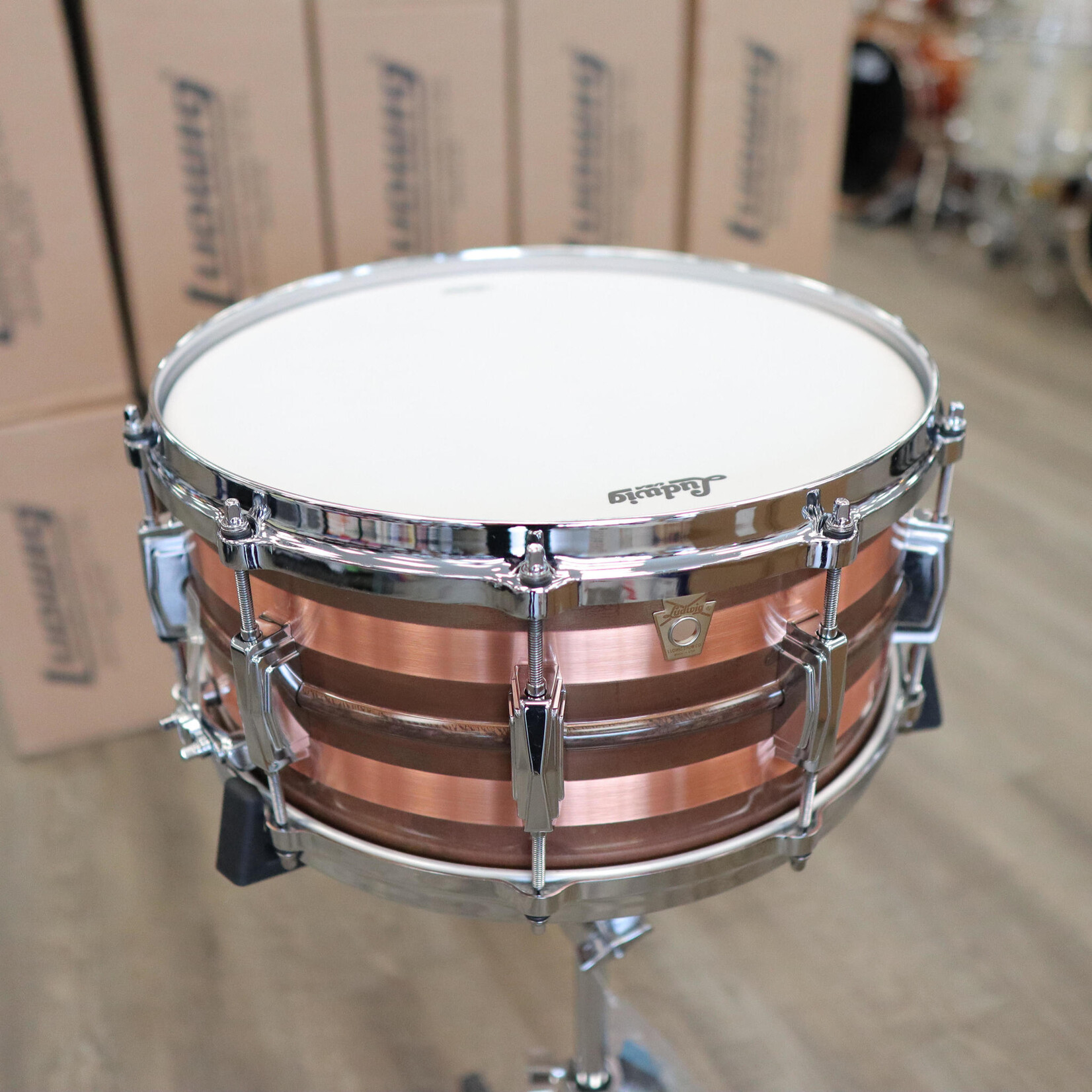 Ludwig Ludwig 6.5x14" Raw Striped Copperphonic w/ Die-Cast Hoops LC663S